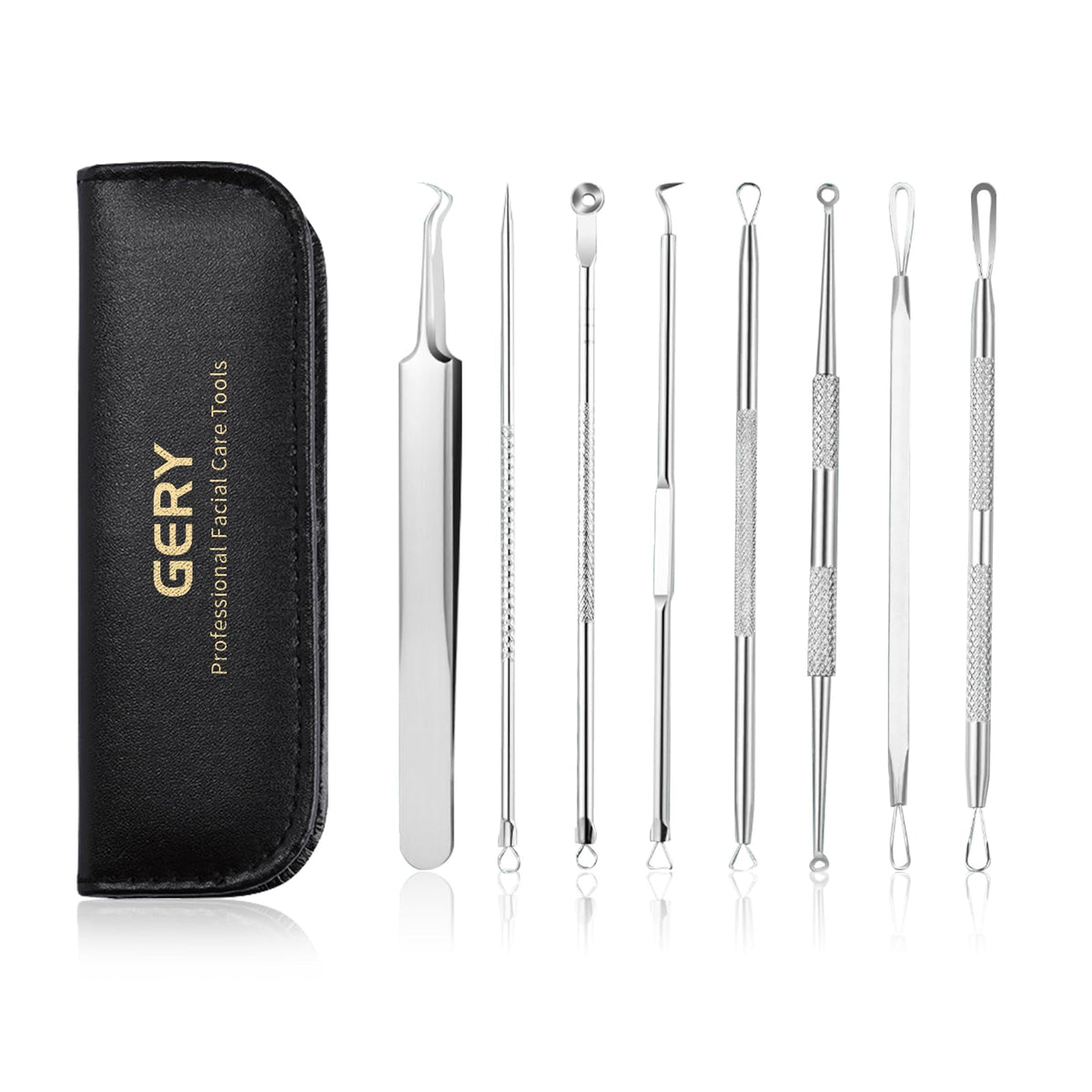 Herramientas para quitar puntos negros, 8 piezas de agujas para acné, GERY Whitehead removedor de espinillas, kit profesional de limpieza de espinillas y poros con paquete de cuero