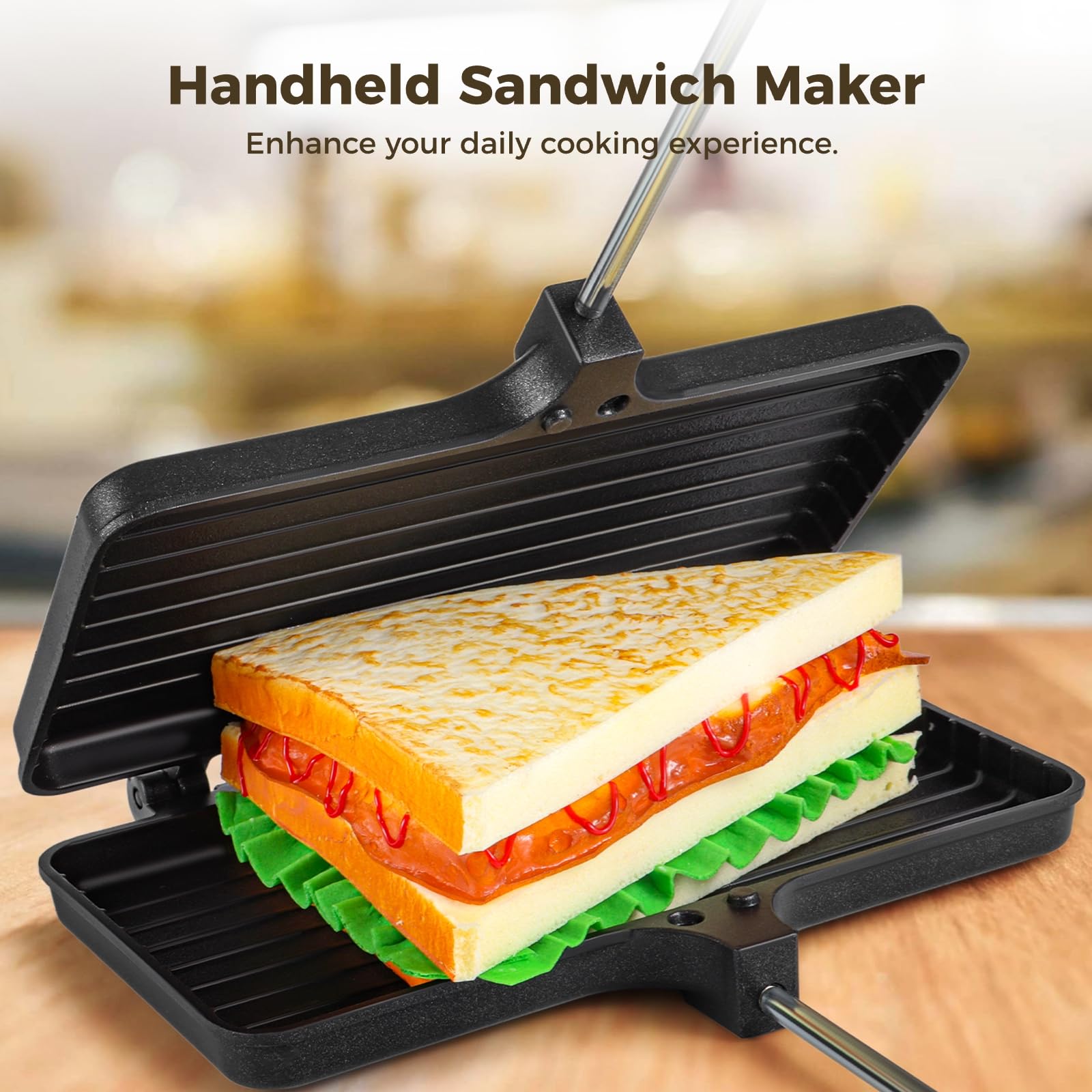 Plancha de Hierro Fundido con Asas Extraíbles para Camping y Sandwiches de Fogata