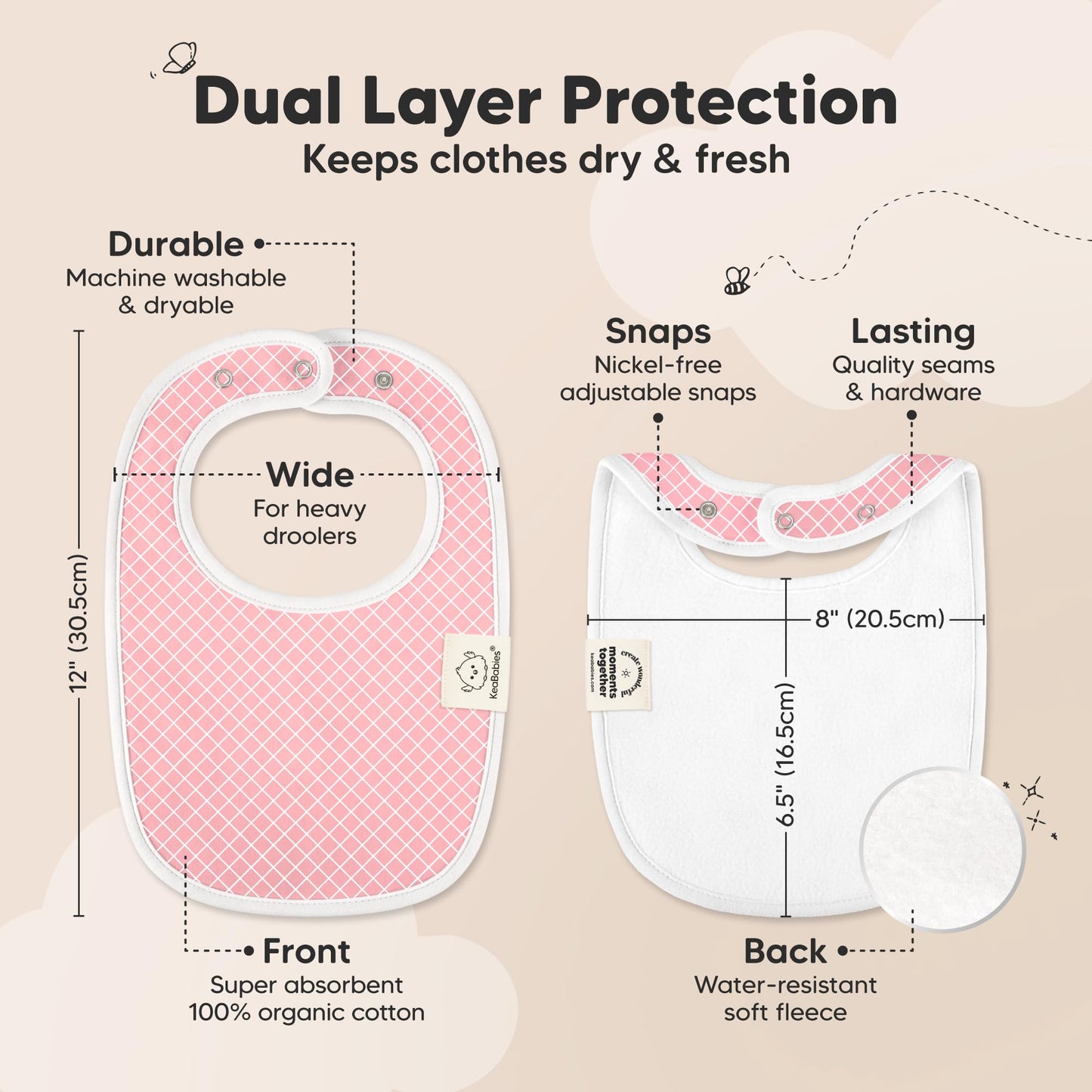 KeaBabies - Paquete de 8 baberos orgánicos para bebé para babeo y dentición, baberos de algodón suave para bebé, niño, extra absorbentes, fáciles de limpiar y poner para niños pequeños, recién nacidos