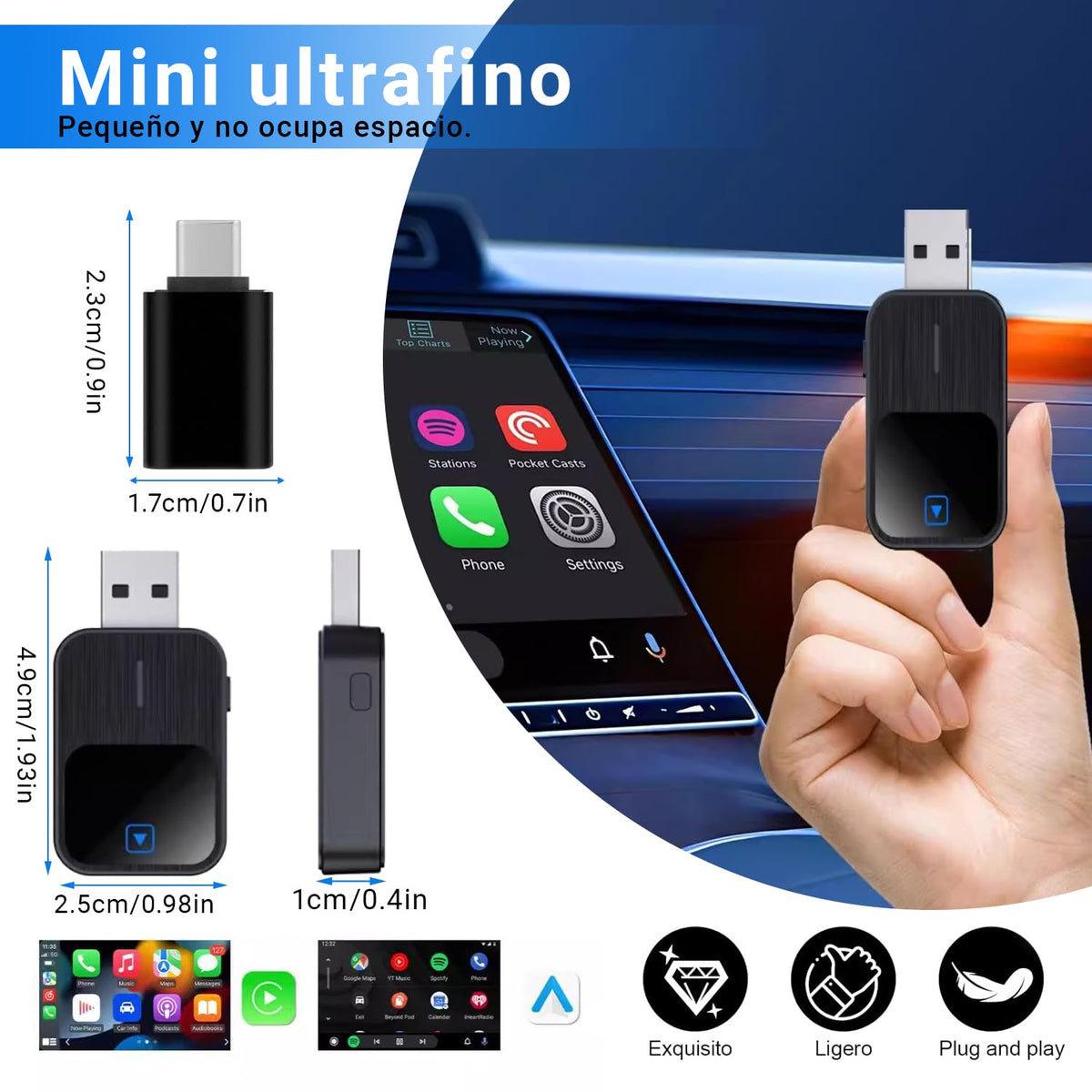 Adaptador Car Play Inalámbrico COSTRN Tipo C Mini 2 en 1