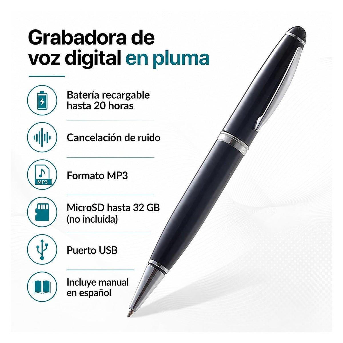 Grabadora de Voz Digital GoGo Electronics Negro con Micrófono de Cancelación de Ruido y Batería Recargable