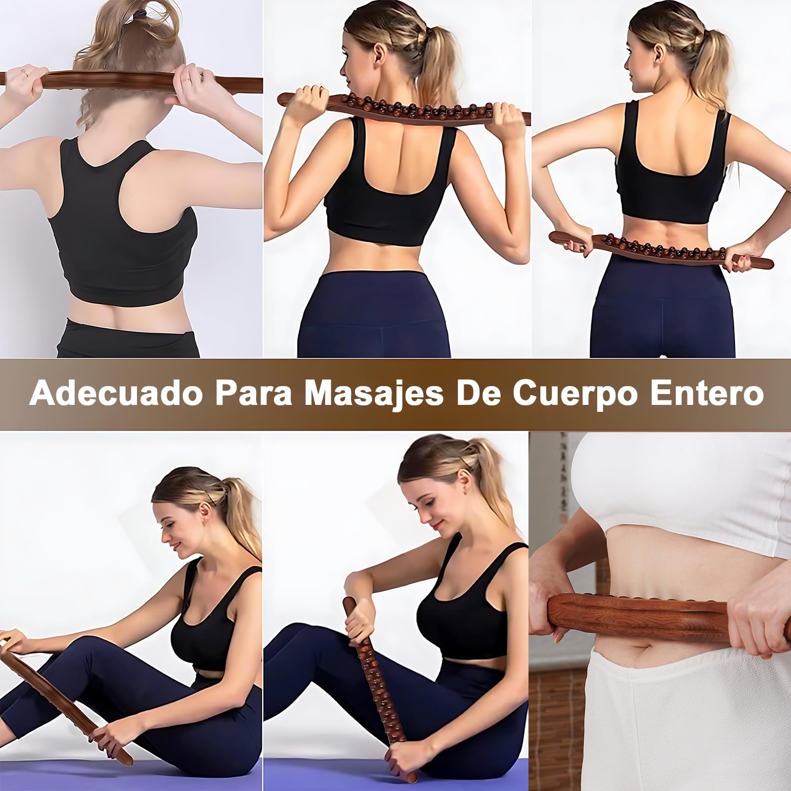 Herramienta de Masaje Gua Sha de Madera, 31 Beads Scraping Massage Bar, Masaje muscular Barra, Adecuado para la espalda, El abdomen y los hombros de todo el cuerpo para aliviar el dolor muscular
