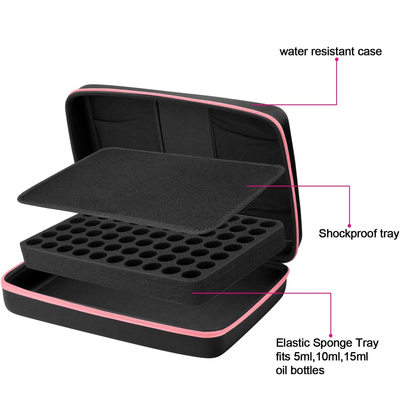FITANTE Caja de Aceite Esencials, Almacenamiento de Aceites Esenciales, 70 Botellas EVA Concha Dura Aceite Esencial Funda de Transporte Contenedor Cajas de Almacenamiento para 5ml 10 ml 15 ml-Rosa