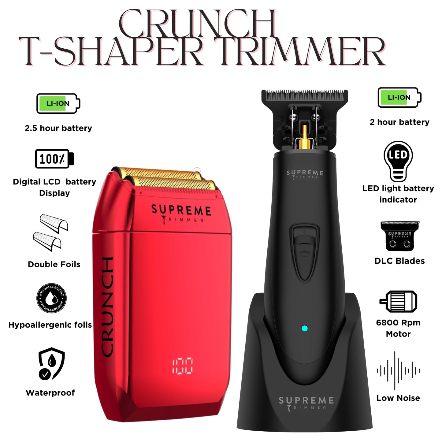 Supreme Trimmer - Kit de corte de pelo de peluquero y afeitadora de papel de aluminio para hombre - ST5220 y STF602 Combo rojo