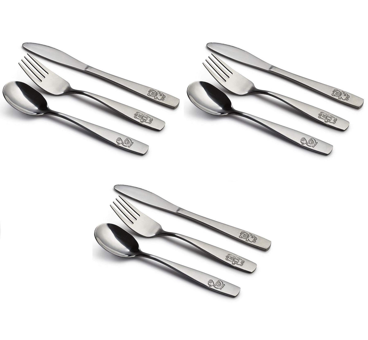 GlossyEnd 9 Piezas Juego de Cubiertos Infantiles de Acero Inoxidable, Incluye 3 Cuchillos, 3 Tenedores, 3 Cucharas, Total de 3 Ajustes de Mesa, Ideal para Hogar y Guarderías