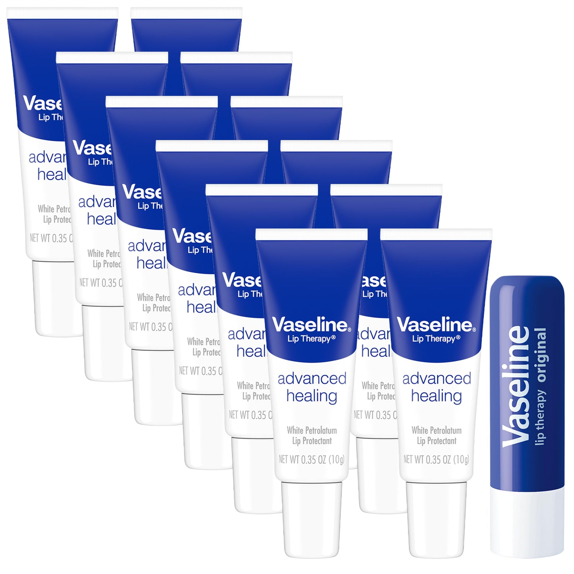 Protector Labial Vaseline Advanced en Gel de Petróleo, Tamaño Viaje, Pack de 12