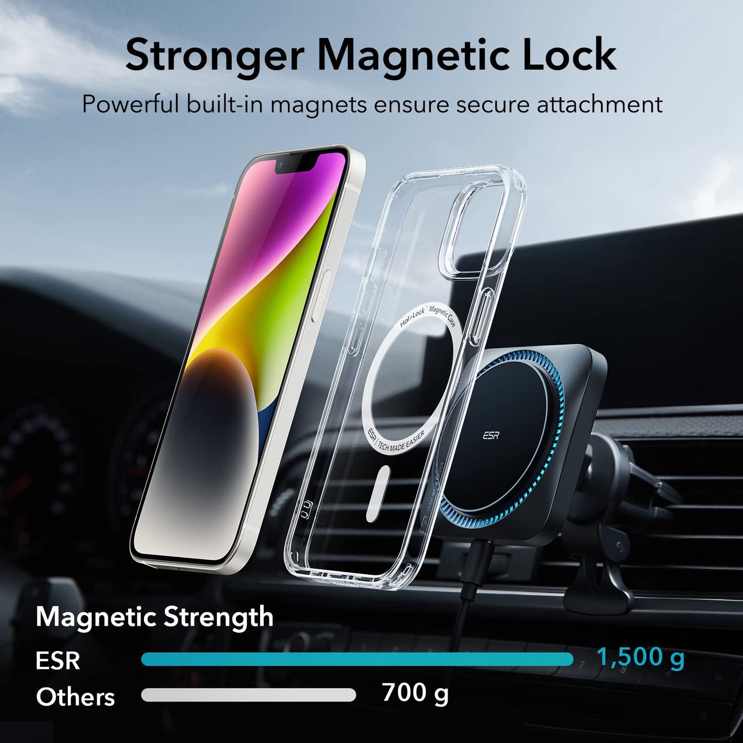 ESR Funda Híbrida con HaloLock Compatible con iPhone 13, Compatible Carga Magnética, Respaldo Resistente a Arañazos, Protección Mejorada contra Caídas, Serie Classic, Transparente