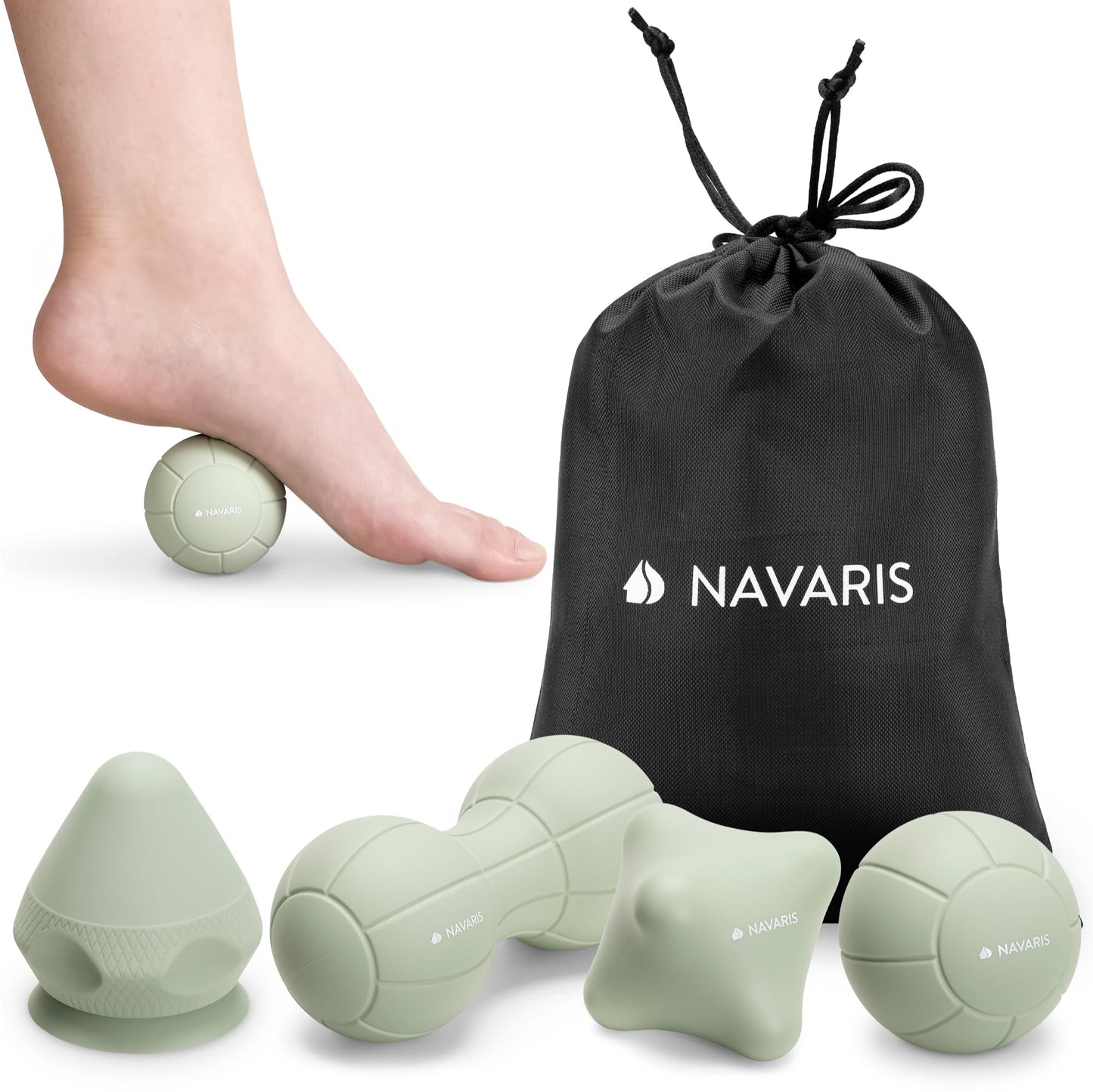 Set de Masaje de Silicona Navaris Azul con Ventosa y Pelotas de Pinchos para Automasaje Muscular
