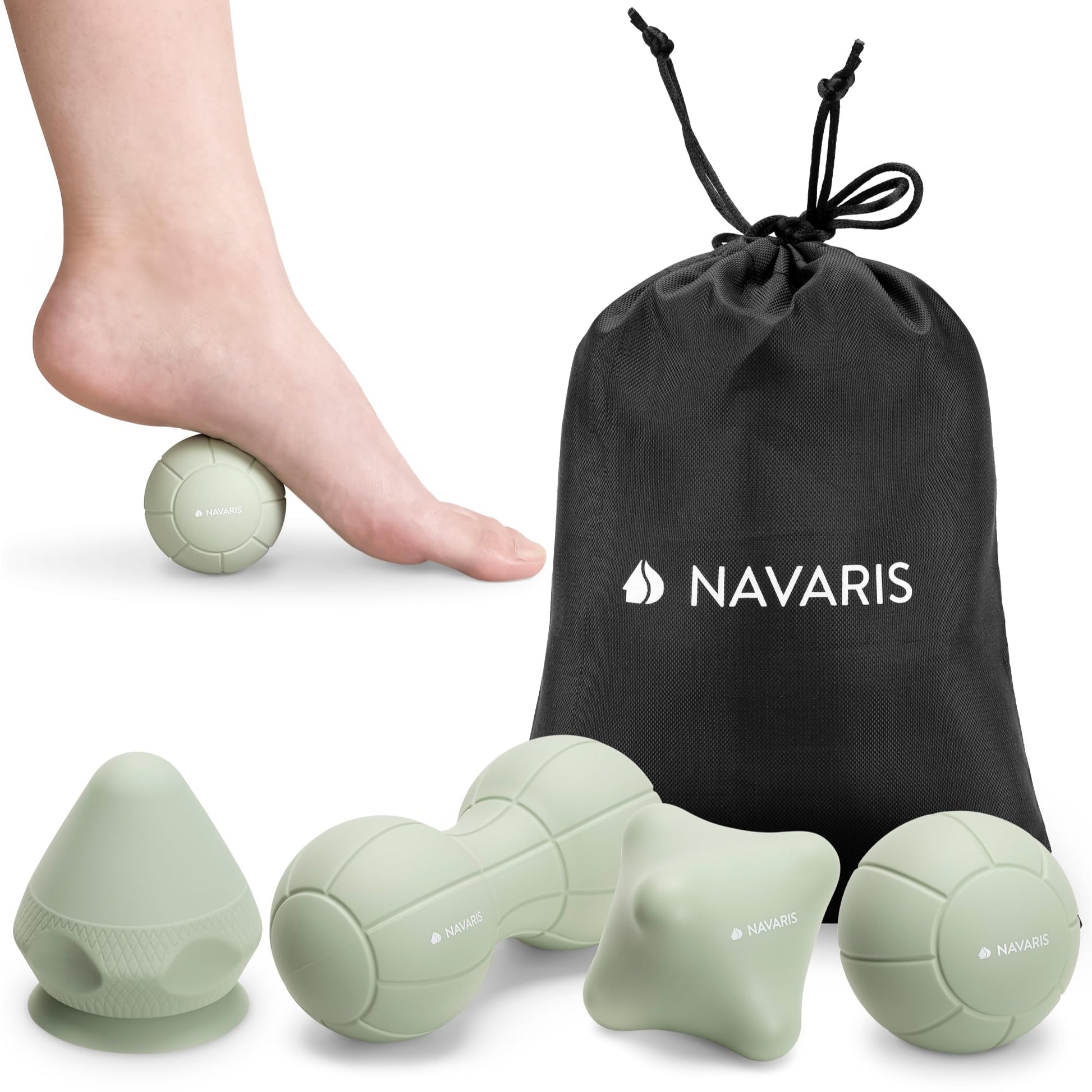 Set de Masaje de Silicona Navaris Azul con Ventosa y Pelotas de Pinchos para Automasaje Muscular