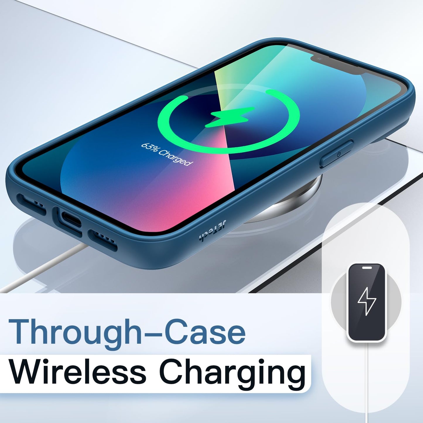 JETech Funda para iPhone 13 6.1 Pulgadas, Carcasa Antigolpes, Marco de TPU Mate Color Sólido, Anti-Arañazos Respaldo Transparente (Azul)