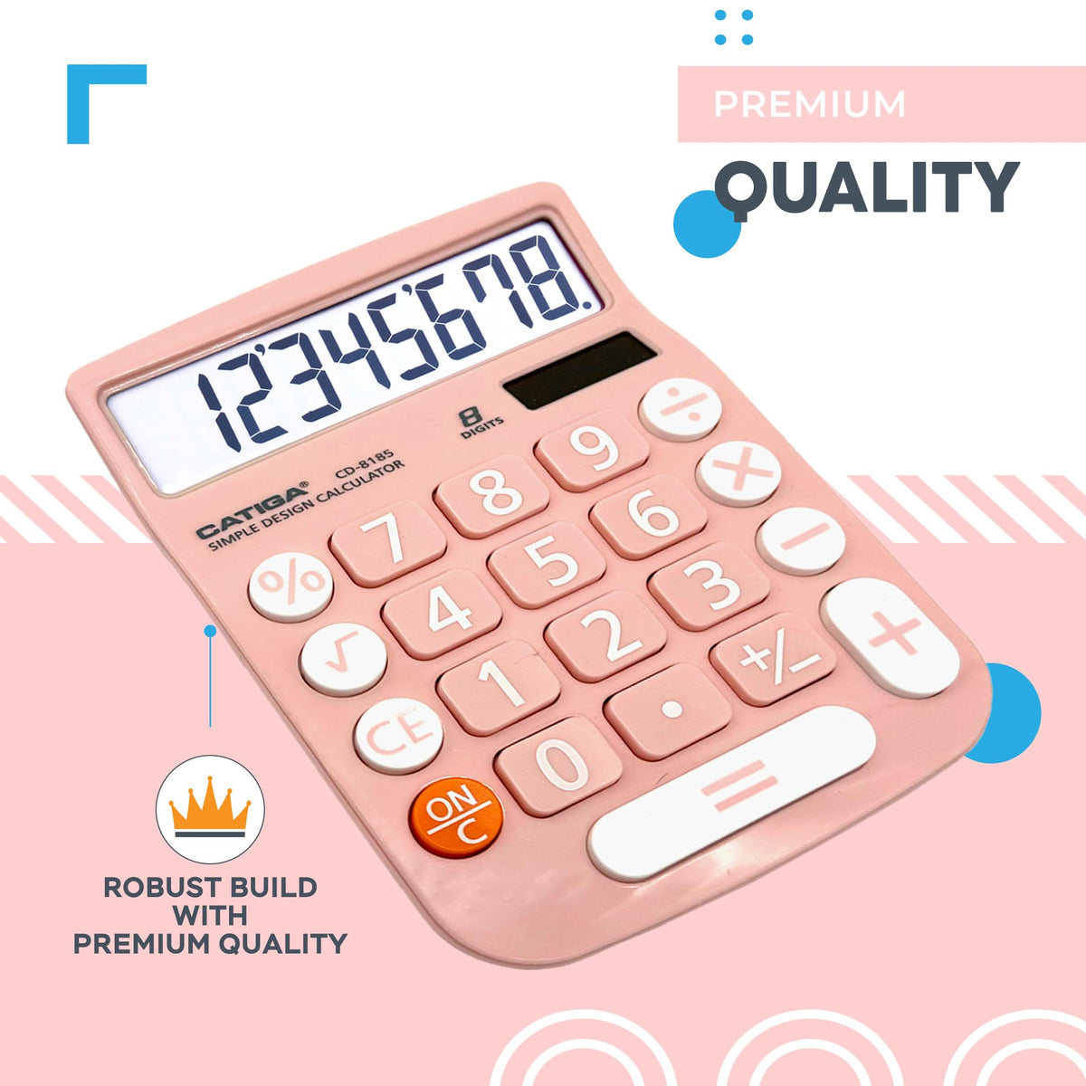 Calculadora CATIGA Solar LCD Blanco Botones Grandes básica de 8 Dígitos para Hogar, Oficina y Escuela