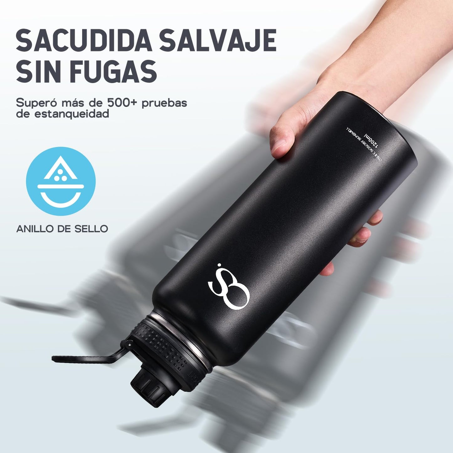 Termo Acero Inoxidable OSLIFE Negro Hermético Antigoteo 1000ml para Viaje y Senderismo