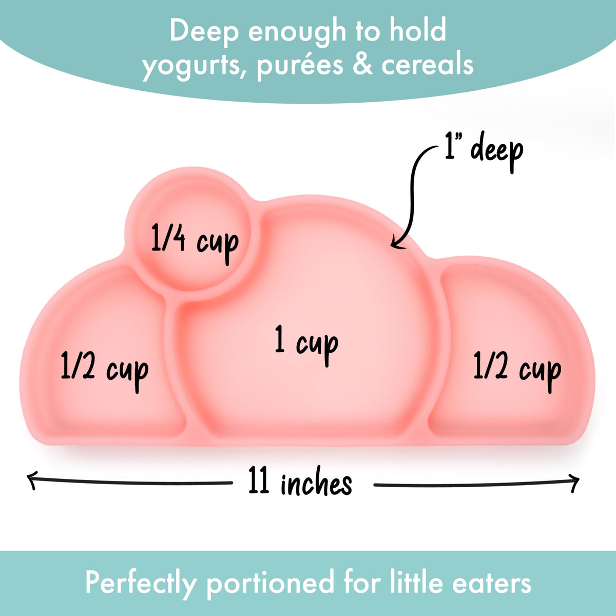 PrimaStella Plato de Silicona de fácil Acceso para niños pequeños, Dividido, sin BPA, Apto para microondas y lavavajillas (Cuarzo Rosa Esmerilado Transparente).