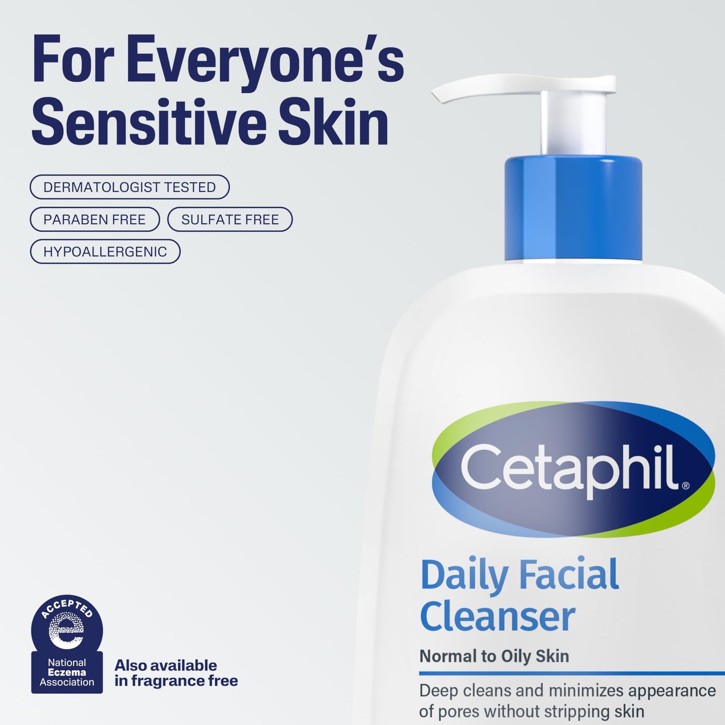 Jabón facial de CETAPHIL, limpiador facial diario para pieles sensibles, mixtas a grasas, NUEVO 20 oz, espuma suave, sin jabón, hipoalergénico