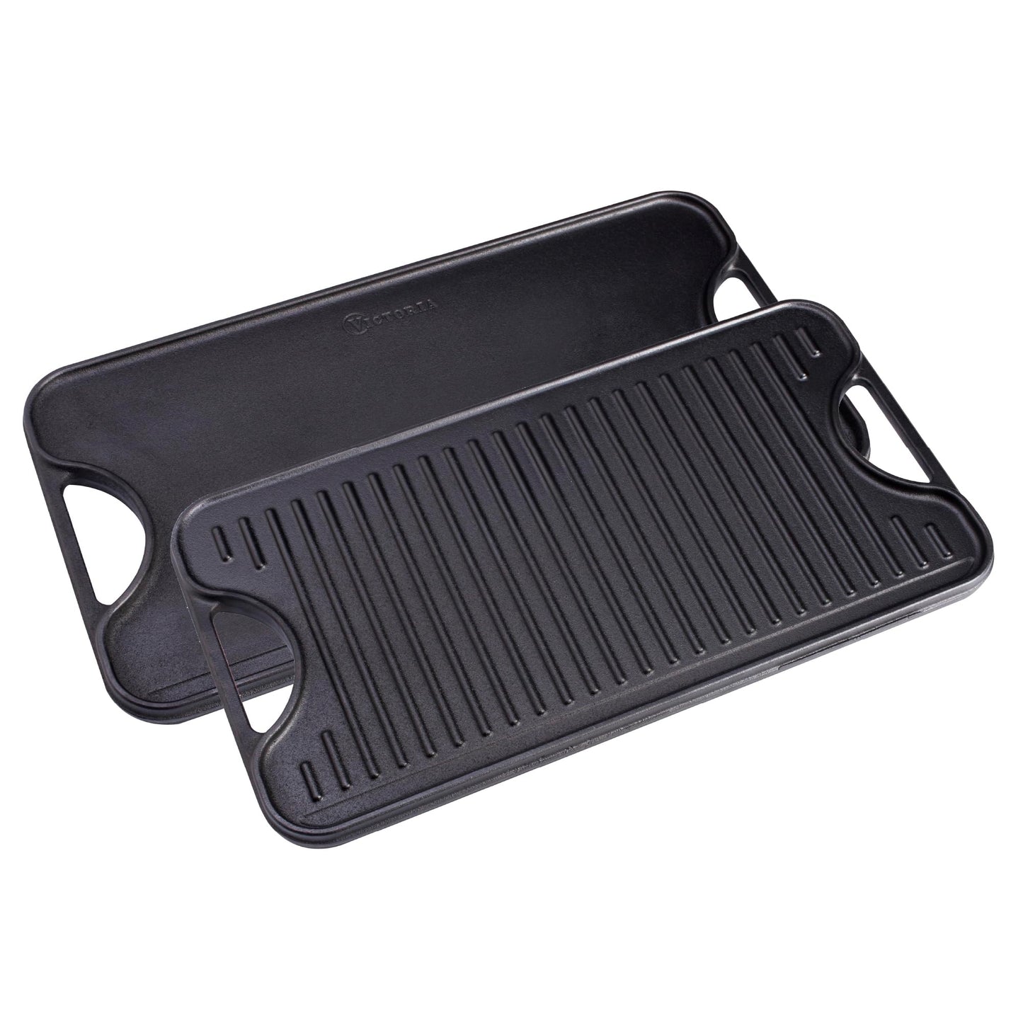 Plancha Rectangular Reversible Victoria Negro con Hierro Fundido para Dos Quemadores