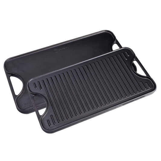 Plancha Rectangular Reversible Victoria Negro con Hierro Fundido para Dos Quemadores