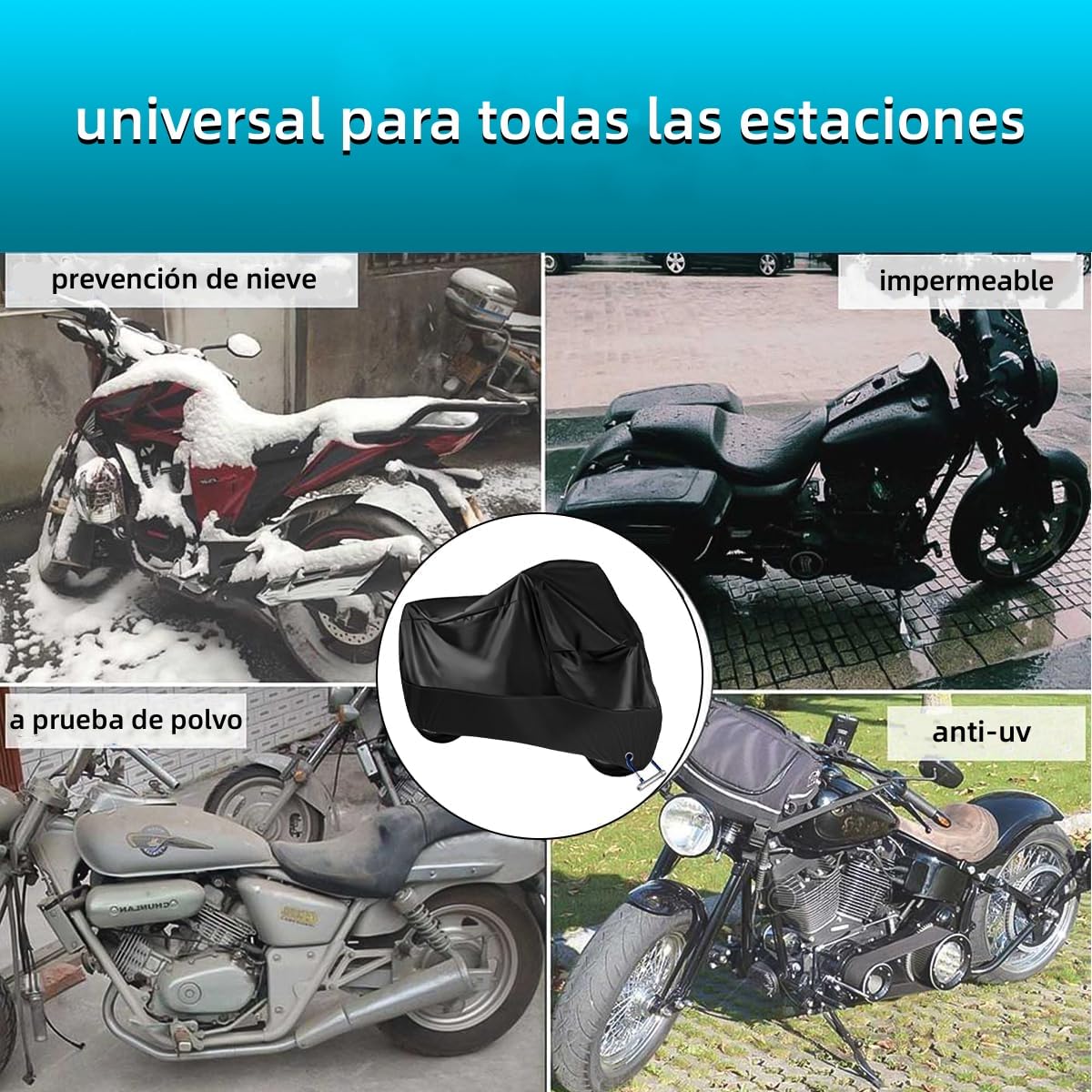 Balabow Cubierta de Motocicleta, Funda para Moto Impermeable, Motocicleta Protectora Poliéster para Motocicletas como Honda, Yamaha, Suzuki, Harley y más (Negro, XL)