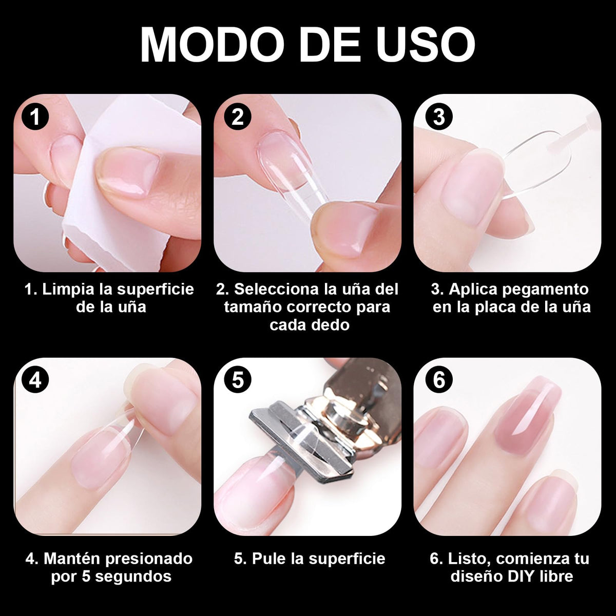 Kit de Uñas Acrílicas 8 en 1 con Pegamento 7 en 1 y Lámpara UV LED Blanca para Mujer