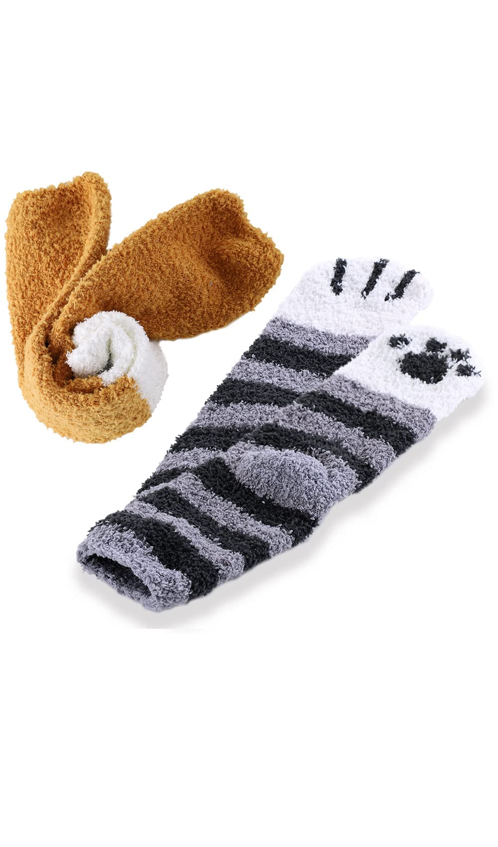 CutiePlusU - Calcetines de forro polar de coral para mujer, mullidos y acogedores calcetines de felpa para invierno, paquete de 2, Sólido + rayas, Large