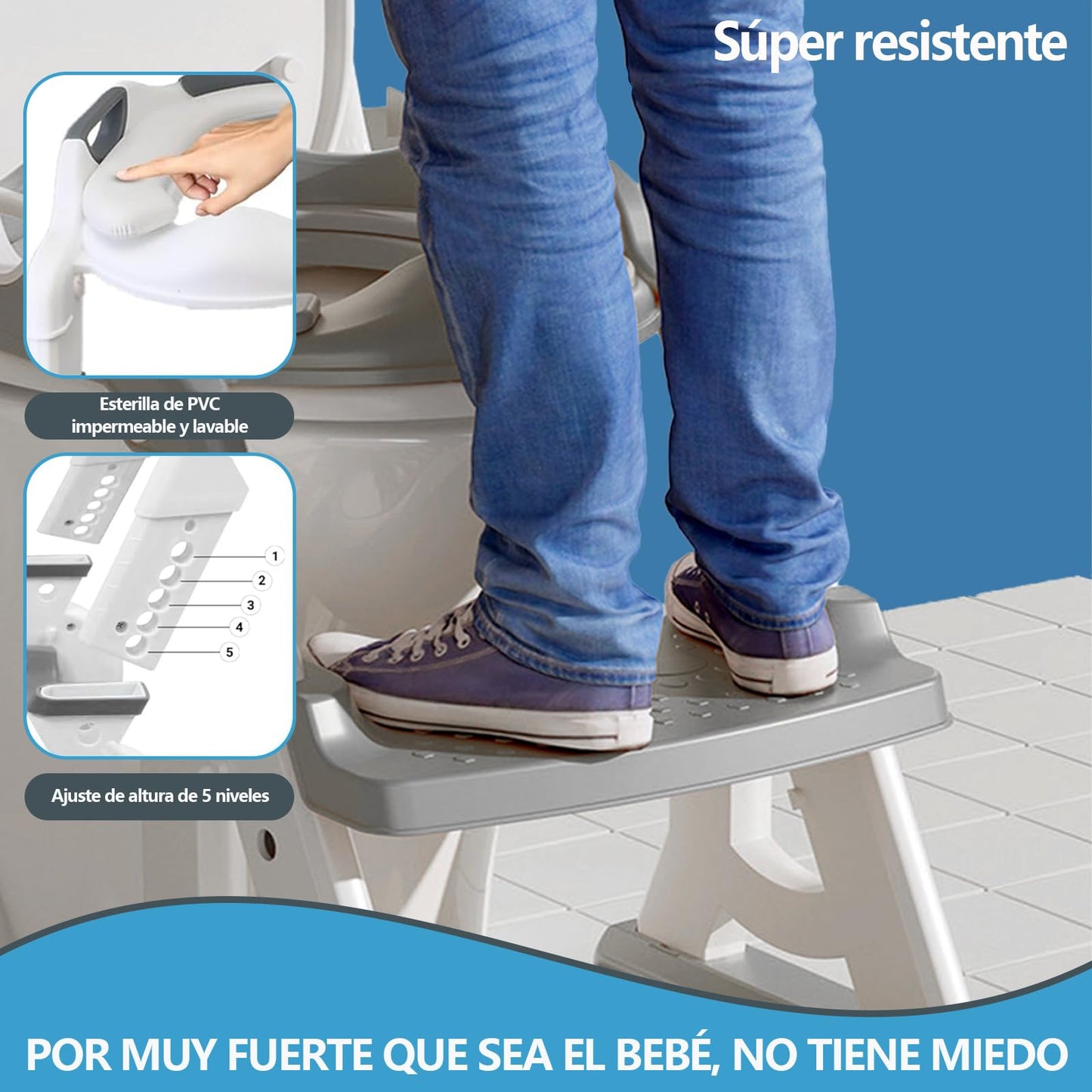 Asiento de Entrenamiento Infantil con Escalera Plegable Ergonómico y Acolchonado, Antideslizante, para Niños de 2 a 7 Años