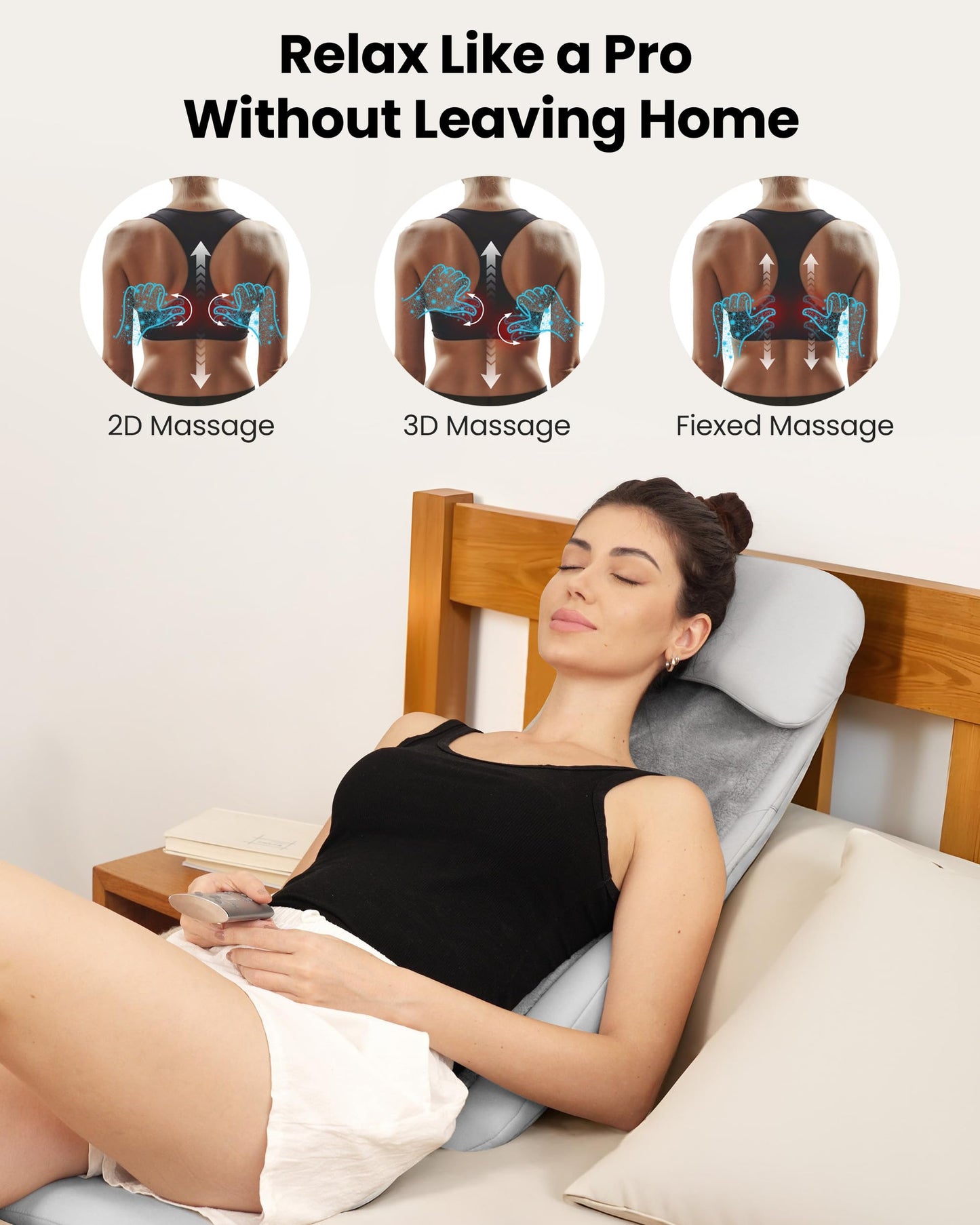 COMFIER - Masajeador de espalda con calor, cojín de asiento de masaje Shiatu 2D/3D, 2 modos de masaje automático, masajeador de espalda completa con vibración, almohadilla de silla de amasamiento de