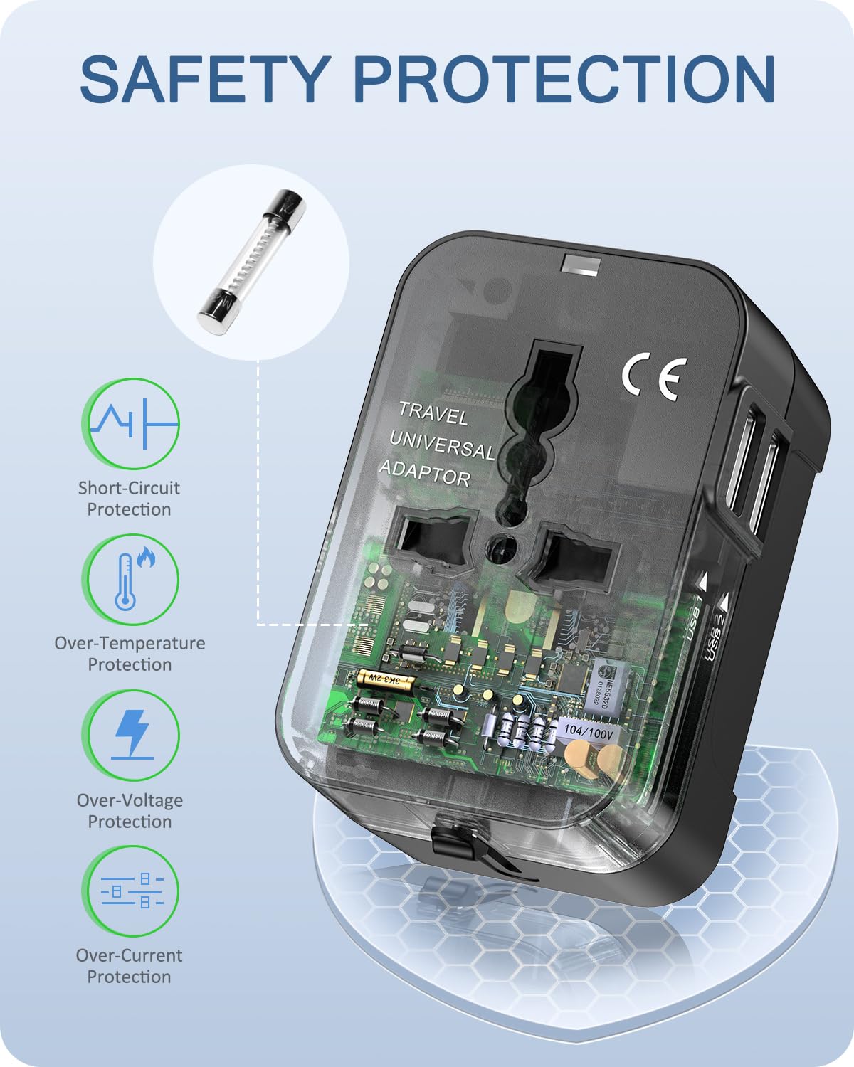 LENCENT Adaptador Universal de Viaje, Todo en Uno Adaptador Enchufe Internacional Tipo A/C/G/I, Convertidor de Enchufe con 2 Puertos USB para Más de 200 Países, Compatible con UE/UK/EEUU/AUS
