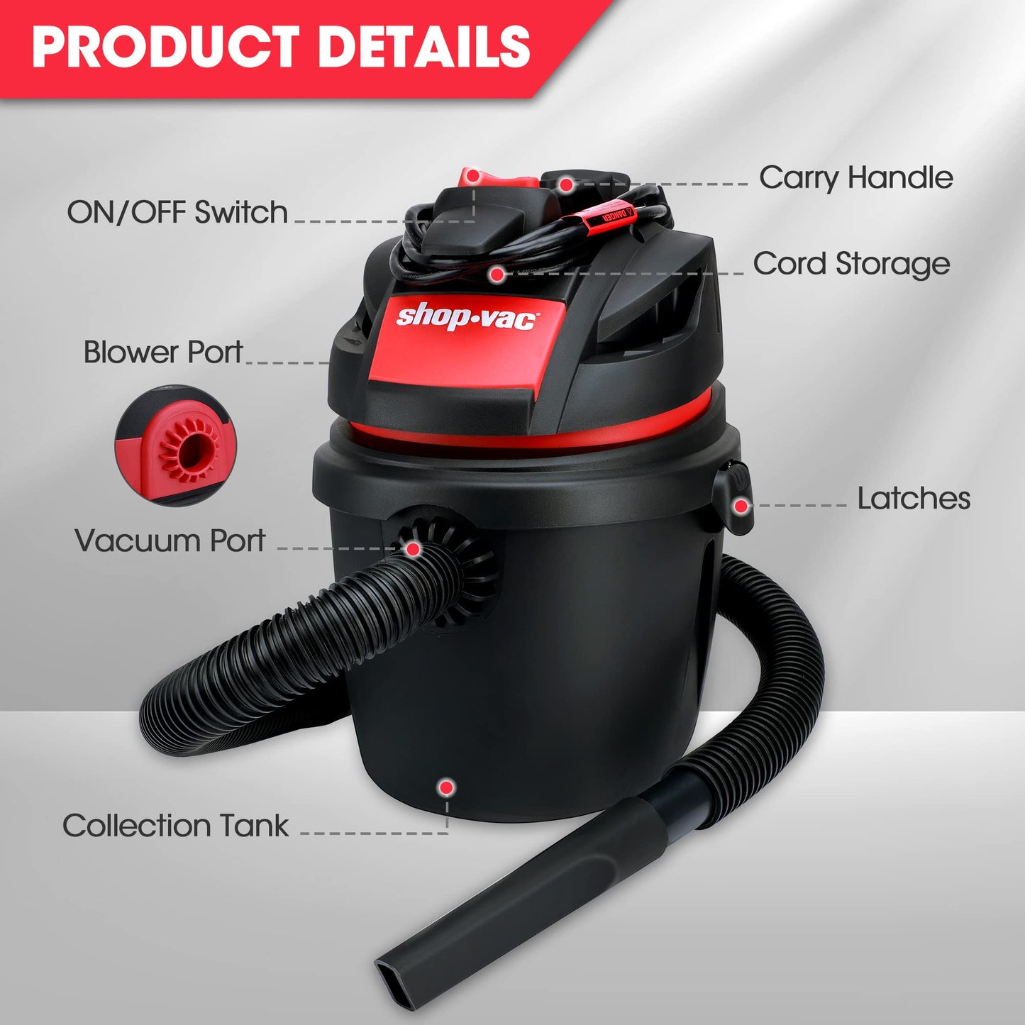 Aspiradora Compacta Shop-Vac en Soporte de Pared con Accesorios Multifuncionales