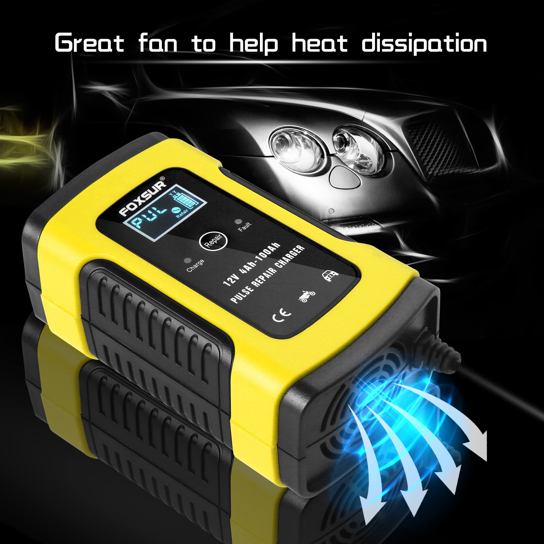 IEIK Cargador de batería inteligente de 12 V y 5 amperios para automóvil, motocicleta, RV, SUV, cortacésped, barco, RV, SUV, ATV y más