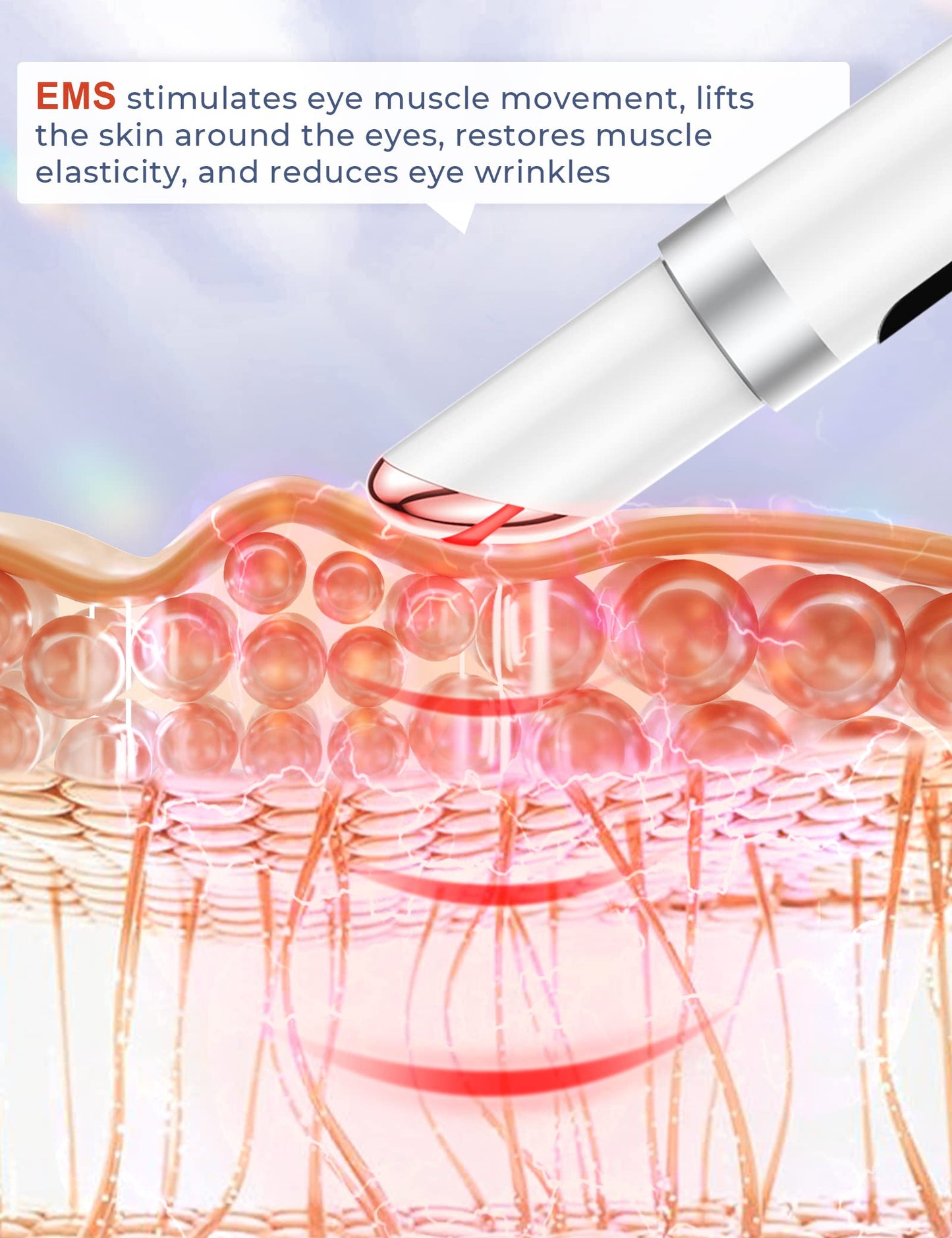ANLAN Masajeador de Ojos Eléctrico, EMS Dispositivo de Ojos Antiarrugas y Antiedad, 3 Modos de LED Terapia, 38-45 ℃ Compresa Caliente, Mejora Ojeras, Bolsas, Hinchazón, Arrugas, Contorno de Ojos