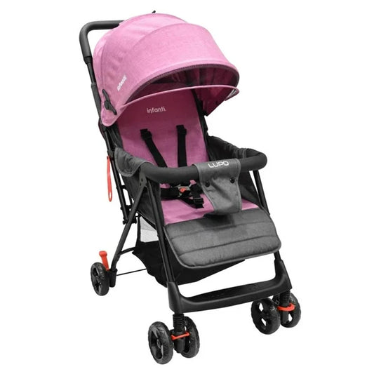 INFANTI | Carriola para Bebe Lupo Rosa | Carriola De Viaje para Bebé - Carreola con Arnés de 5 Puntos - Reclinación Ajustable | Toldo Completo con Visera - Barra de Seguridad y Ruedas con Seguro