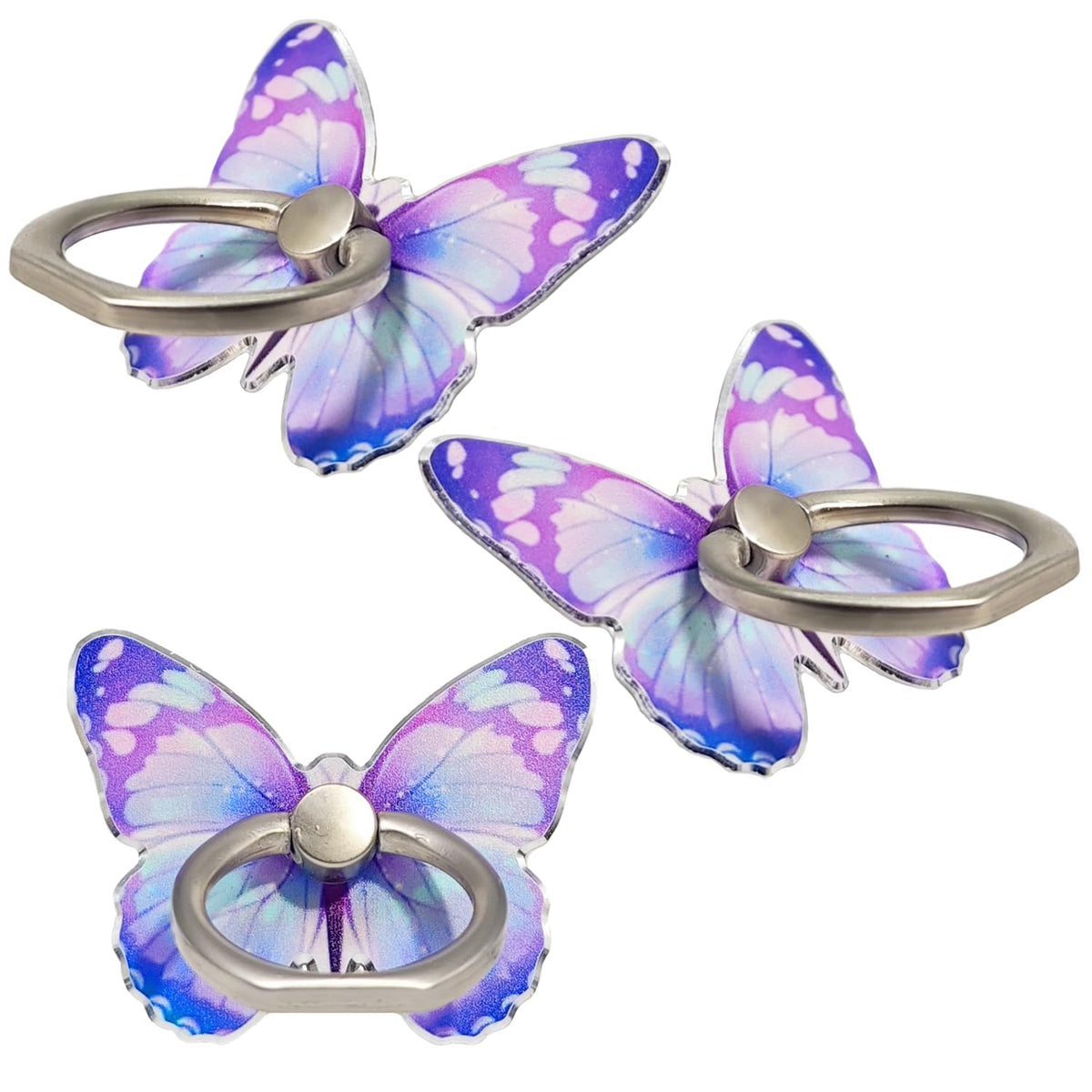 Soportes de Anillo para Teléfono Celular Diseño de Mariposa Morado Giratorio 360°