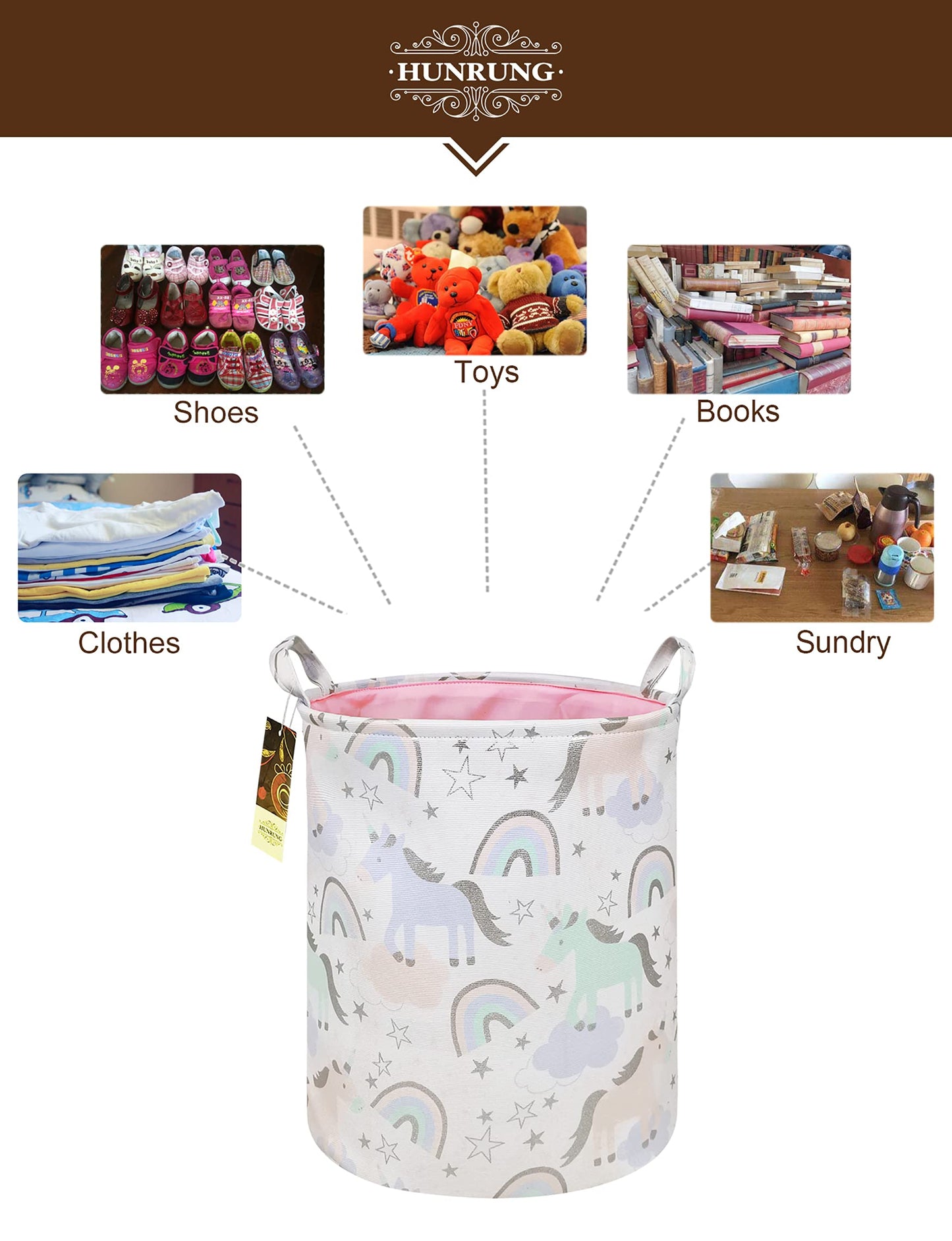 HUNRUNG - Cesta organizadora para la Colada de tamaño Grande, cestas Redondas de Regalo, Resistente al Agua y Plegable, Bolsa de Tela de algodón para guardería, Juguetes, Sala de Juegos