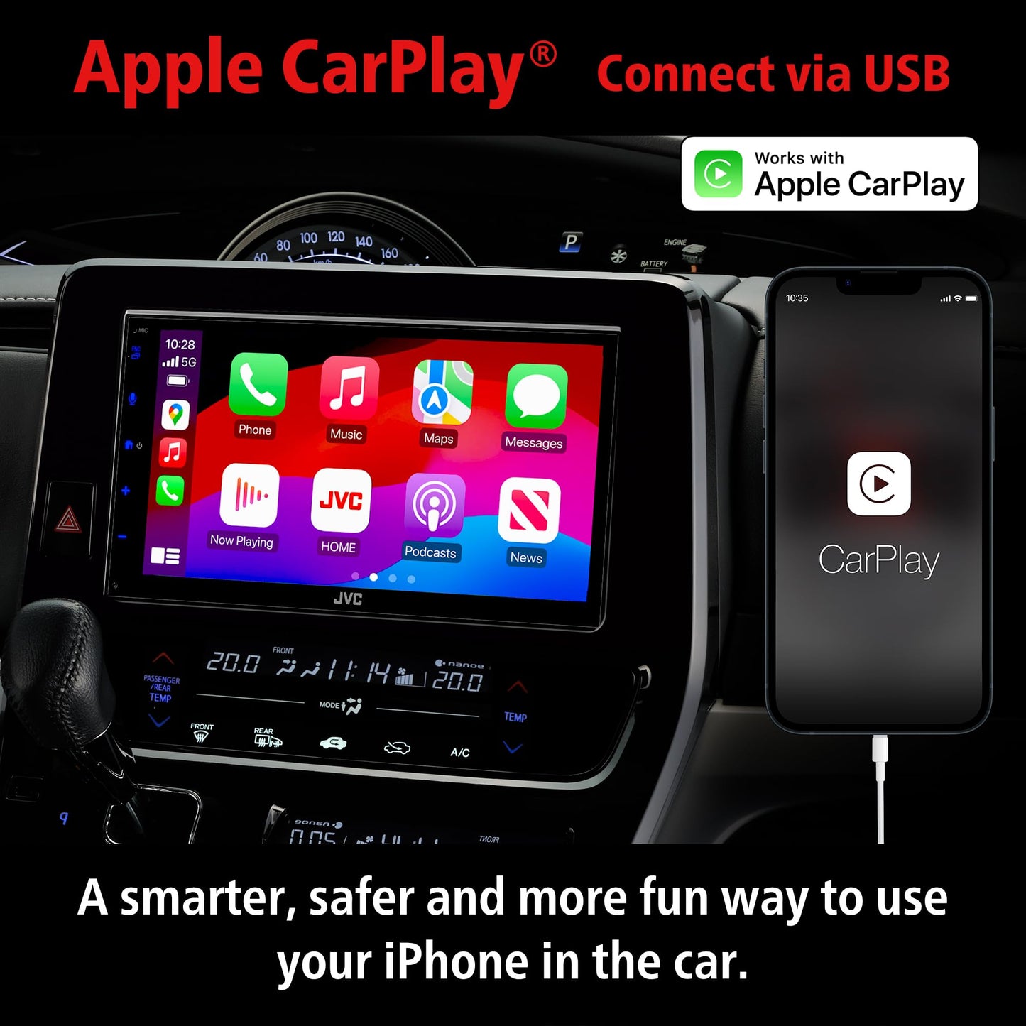JVC KW-M595BT - Estéreo digital para coche (50 W x 6 Ch), compatible con Apple CarPlay y Android automático, unidad principal habilitada para Bluetooth con visualización LCD de 6.8 pulgadas