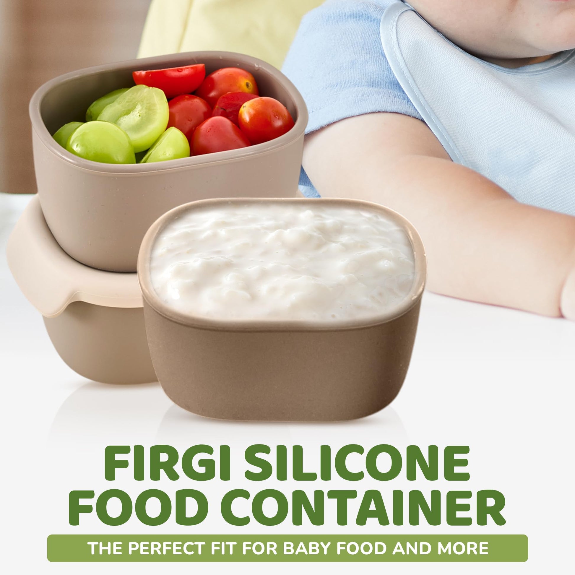 Firgi - Recipientes de silicona de almacenamiento de alimentos para bebés con tapa hermética, sin BPA, a prueba de fugas, aptos para microondas y lavaplatos, recipientes reutilizables para aperitivos