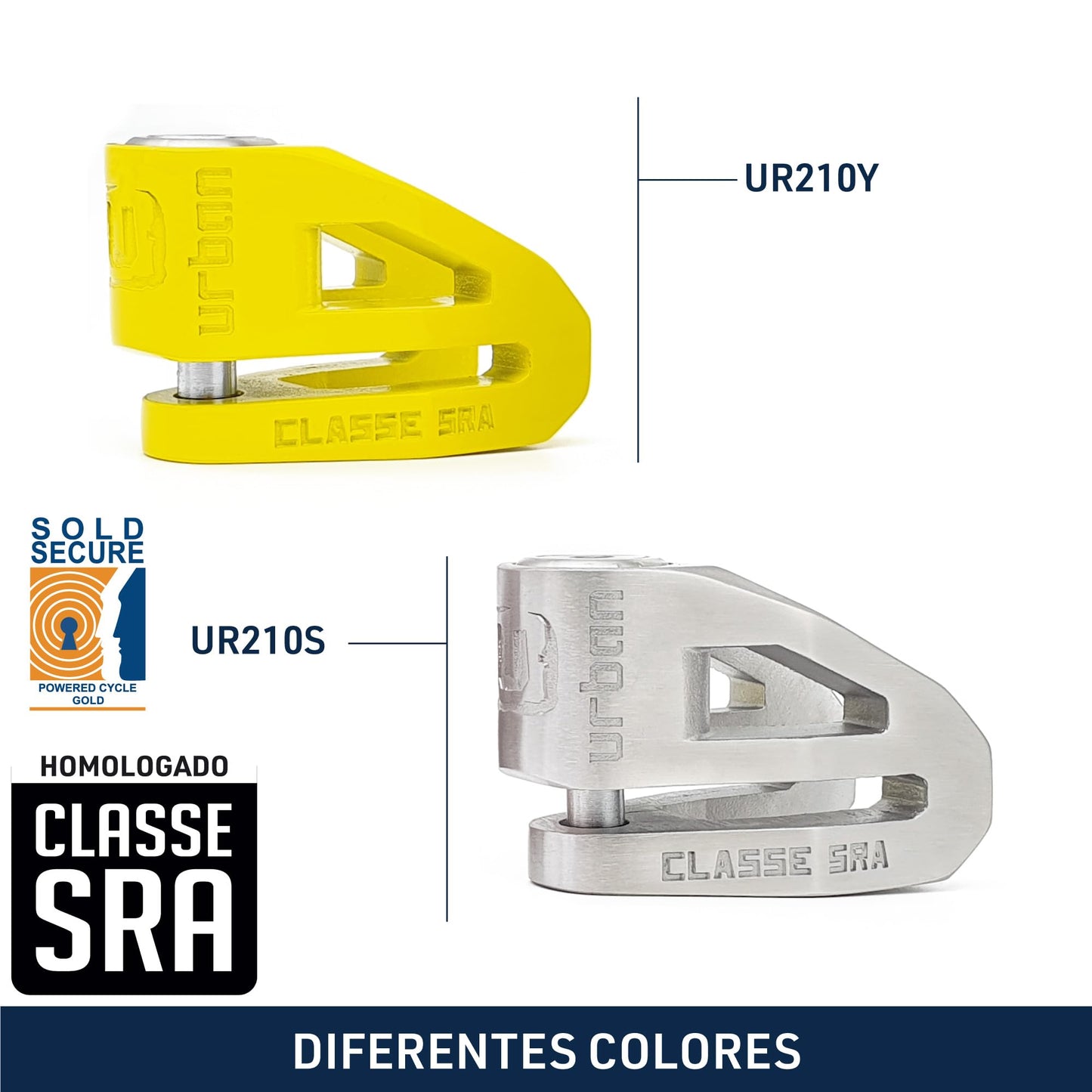 Candado para Moto Urban UR210Y Amarillo con Doble Cierre y Homologación Classe SRA