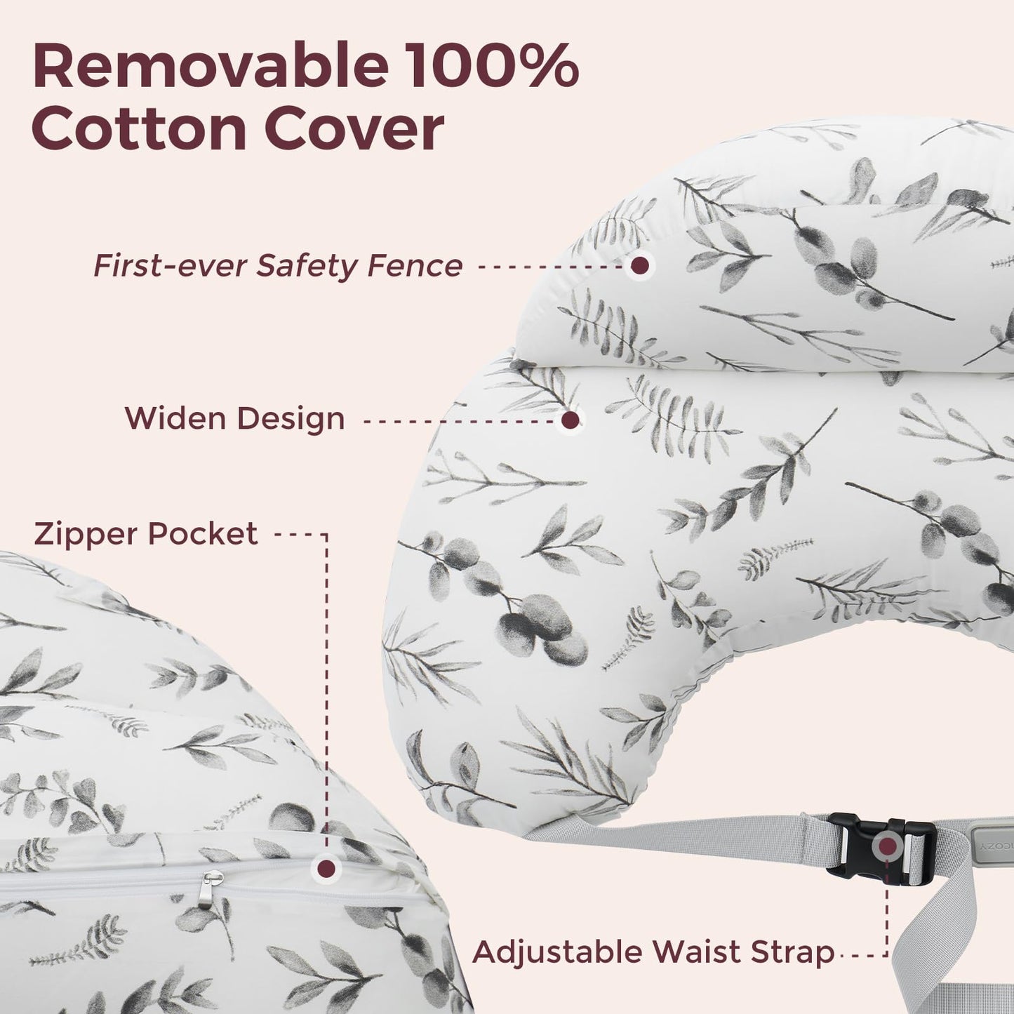 Momcozy Almohada de Lactancia con Protección Innovadora para Amamantar - Almohada de Alimentación Más Ancha para Mayor Apoyo para Mamá y Bebé - Lactancia Más Fácil y Manos Libres - Se Ajusta a Todas