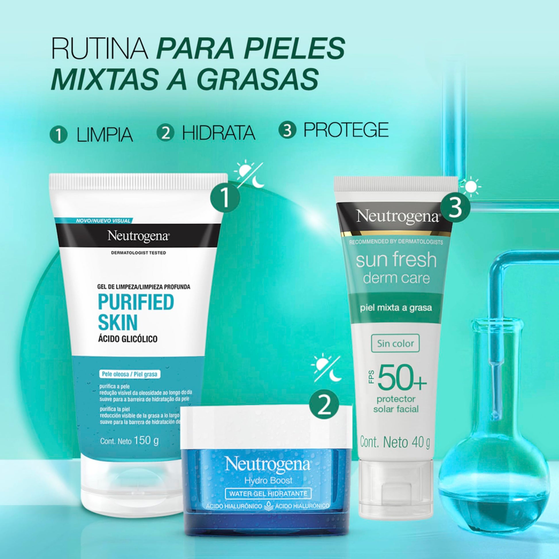 Protector Solar Facial Neutrogena Sun Fresh sin color Niacinamida FPS50+