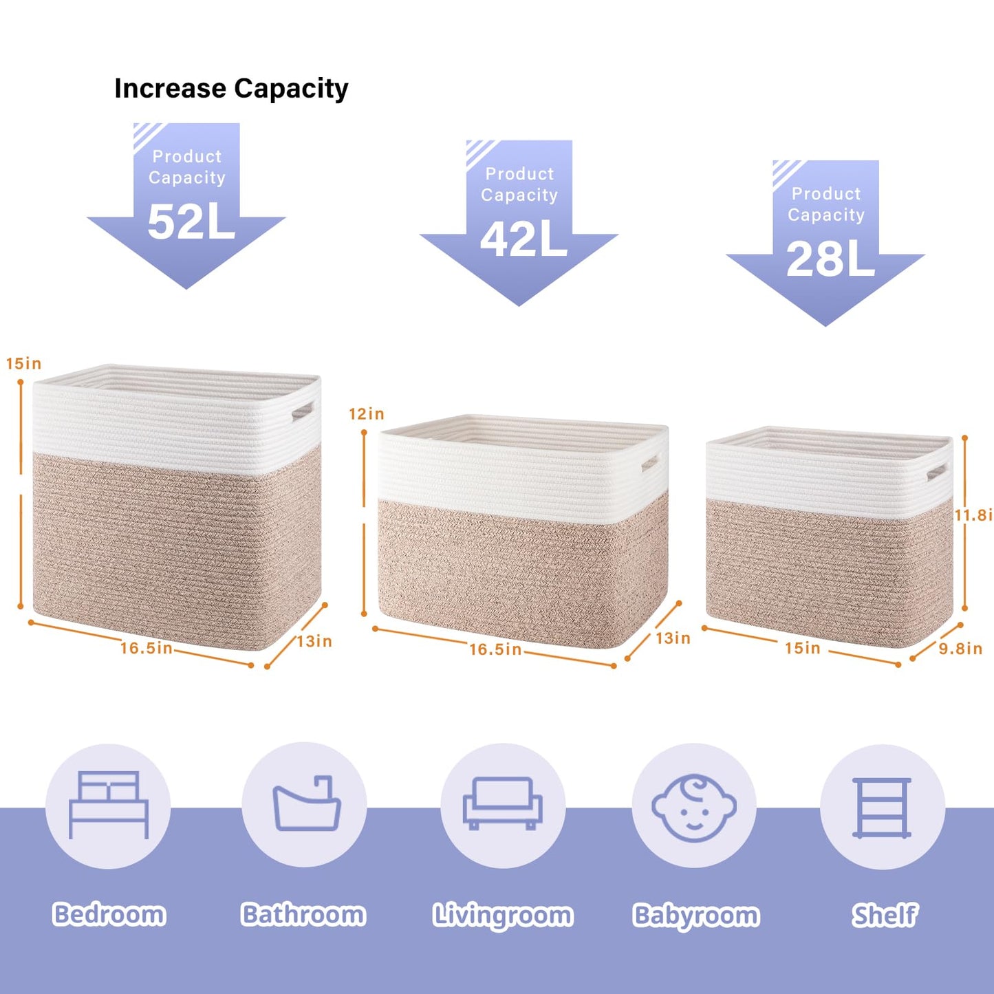 OIAHOMY - Cestas de almacenamiento para estante, cesta de almacenamiento de juguetes, contenedores de almacenamiento plegables, cesta de manta para sala de estar, almacenamiento de clóset para