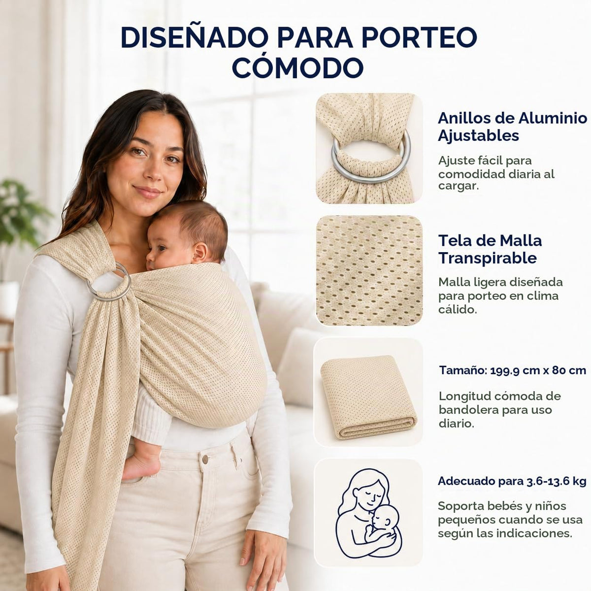 Vlokup Baby Water Ring Sling Carrier | Lightweight Breathable Mesh Baby Wrap for Infant, Newborn, Kids and Toddlers | Perfect for Summer, Swimming, Pool, Beach | Great for Dad too champagne