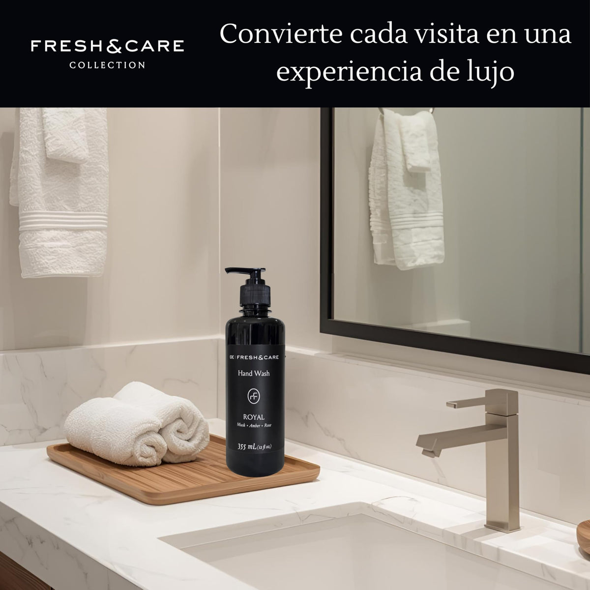 FRESH & CARE COLLECTION | Kit de Amenidades Hoteleras – Velvet Rose & Amber – Set de Jabón y Crema para Hoteles, Airbnb y Spa. 355ml