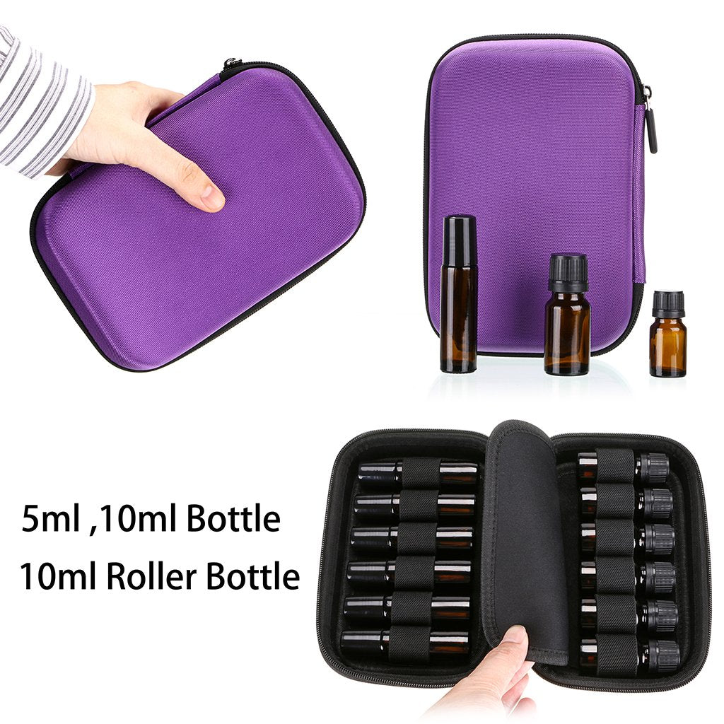 Hipiwe Hard Shell Essential Oil Carrying Case Holds 12 Bottles (Can hold 5ml, 10ml, &10ml Rollers) Travel Size Essential Oils Bag Organizer Perfect for Young Living, doTERRA, and more (Purple)