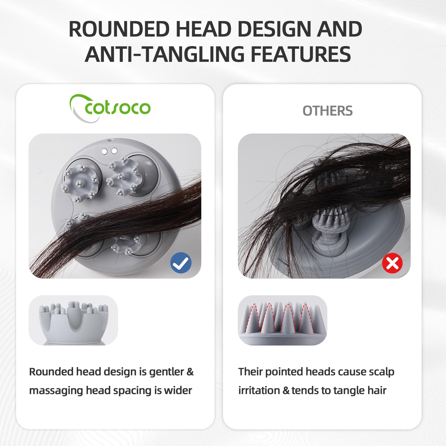 cotsoco Masajeador eléctrico de cabeza de cuero cabelludo, masajeador de cabeza impermeable con 4 cabezas, 84 nodos para el crecimiento del cabello y liberación de estrés, color morado