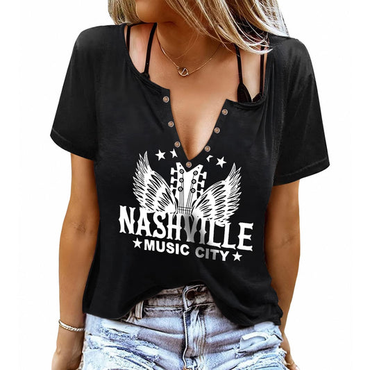 Rock and Roll - playera sin mangas con alas de guitarra, concierto, estilo clásico, country, con cuello en V, sexy, sin mangas, para mujer, Nashville a, XX-Large