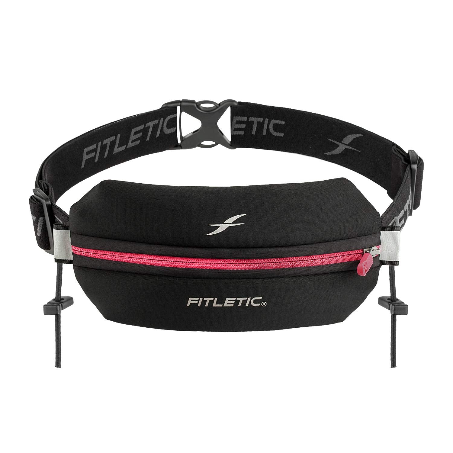 Fitletic Neo Race Belt | Diseño único sin Rebote para maratón, triatlón, Sendero, 5k, 10k | Single Pounch N01R Neo, Rosa/Negro, Talla única