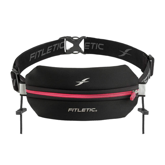Fitletic Neo Race Belt | Diseño único sin Rebote para maratón, triatlón, Sendero, 5k, 10k | Single Pounch N01R Neo, Rosa/Negro, Talla única