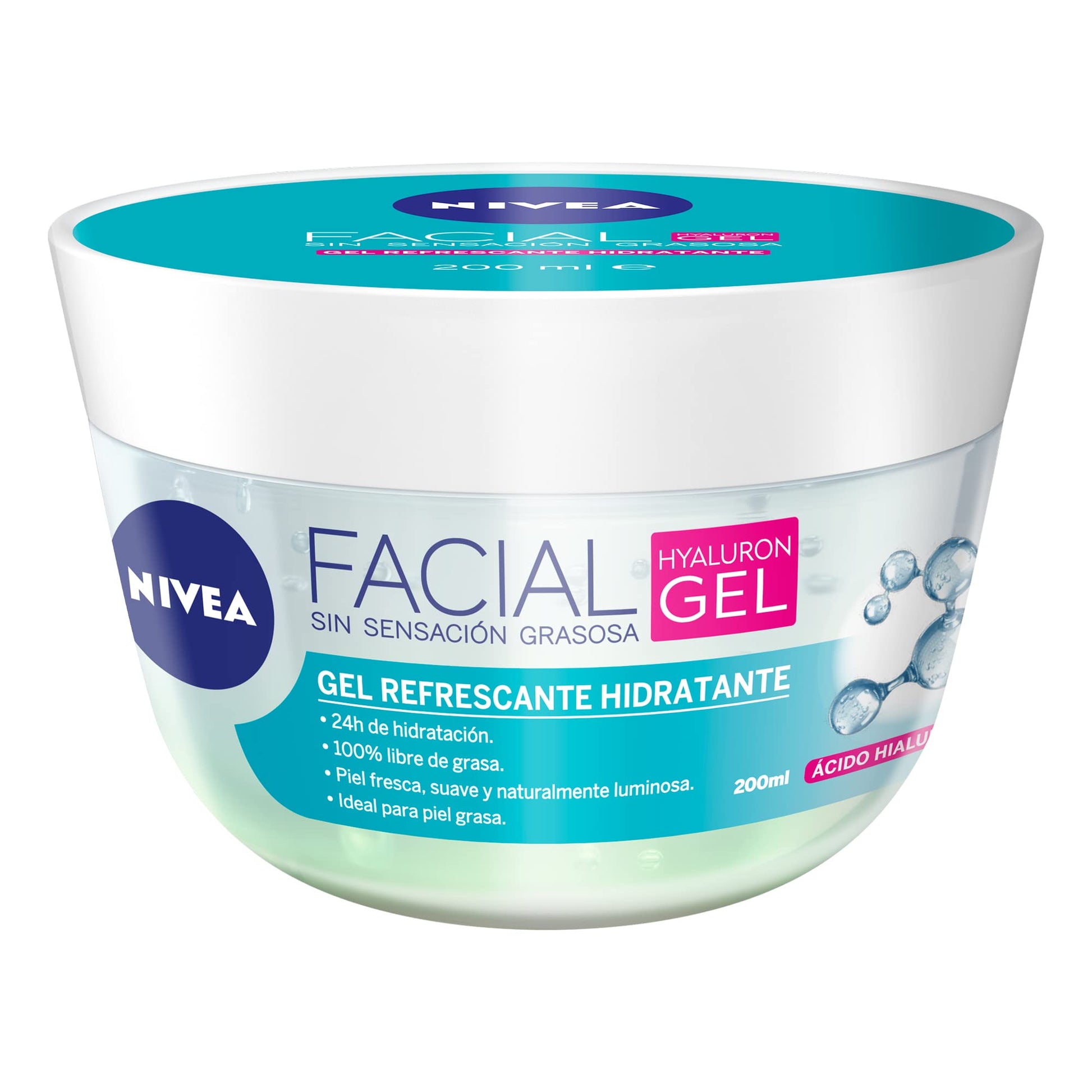 NIVEA Gel Facial Refrescante Cuidado Facial (200 ml) con ácido hialurónico, 24 horas de humectación para un piel fresca, suave y luminosa + Gel Crema Hidratante Facial Agua De Rosas (50 ml)