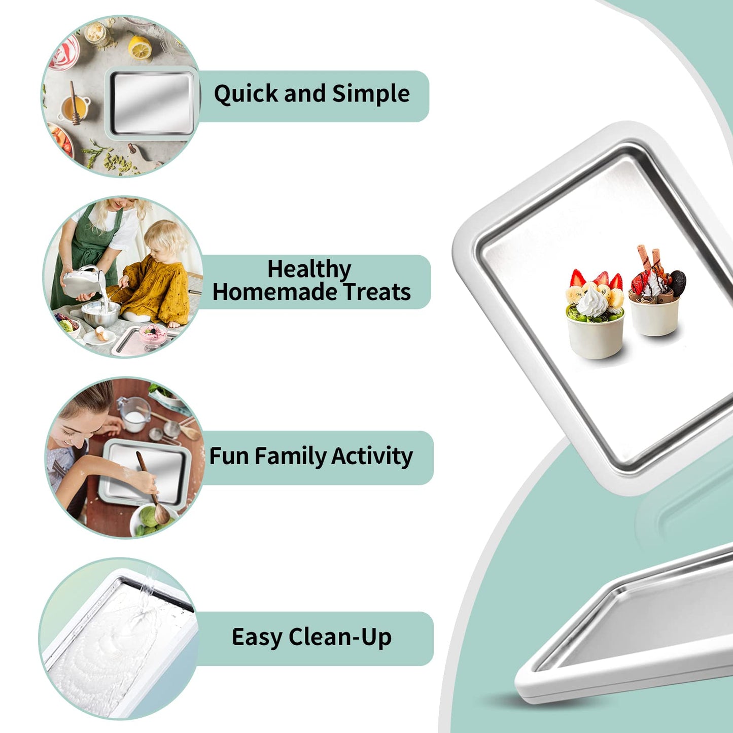 Máquina de helado instantánea, máquina de helado enrollado, sartén/rollo de gelatina instantánea, hecho en casa para divertirse actividades de padres e hijos, familias blancas