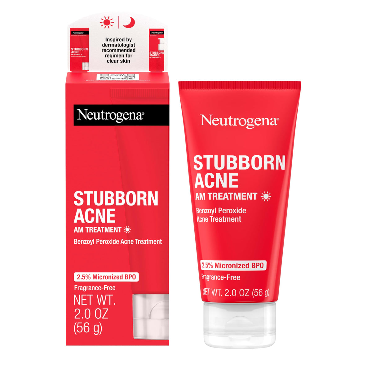 Neutrogena Stubborn Acne AM Face Treatment with Micronized Benzoyl Peroxide Acne Medicine, Oil-free Daily Facial Treatment to Reduce Size & Redness of Breakouts, Paraben-free, Ounce