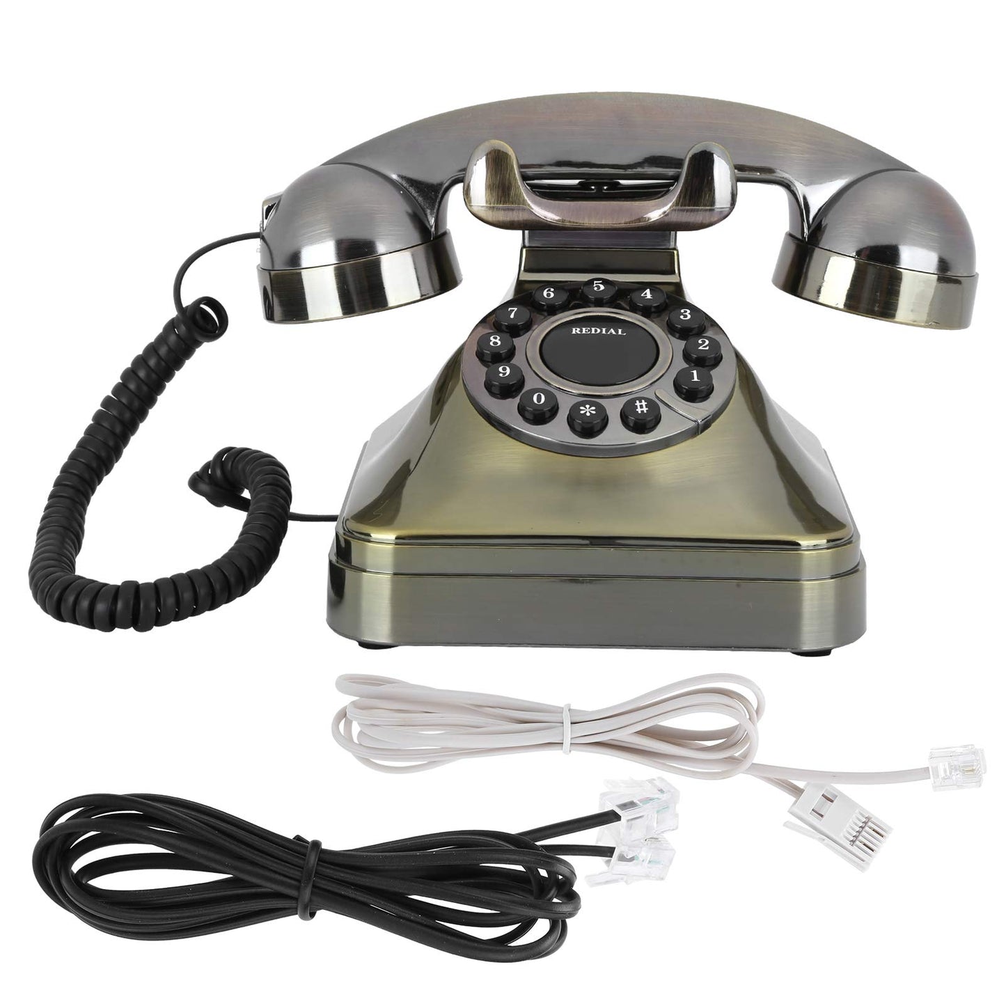 Oumij1 Teléfono Fijo Vintage - Teléfono Retro de Bronce Antiguo - Llamada de Alta Definición - Teléfono Residencial de Botón Grande - para Oficina, Hotel