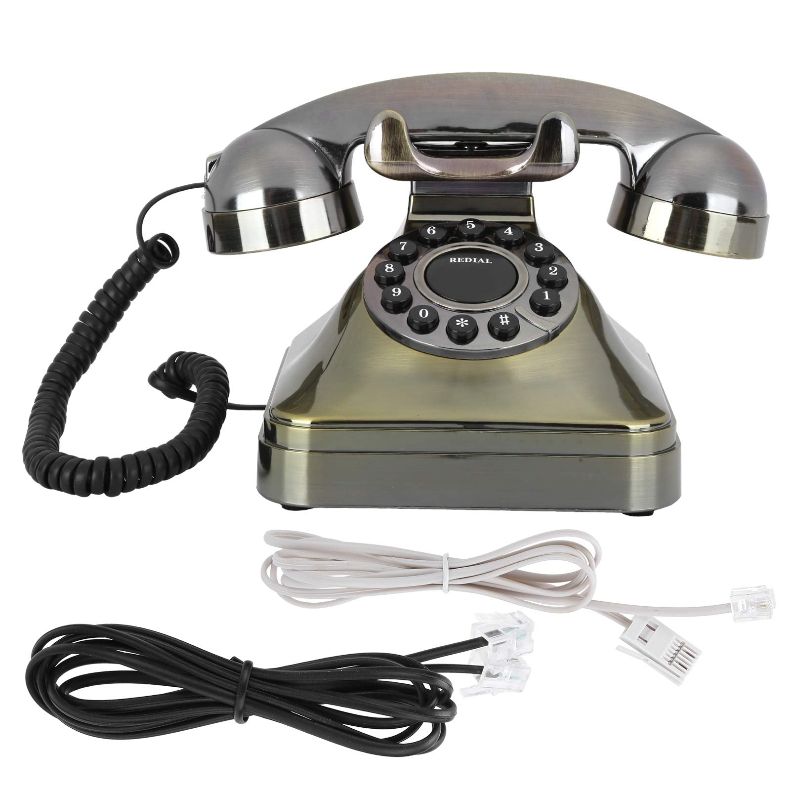 Oumij1 Teléfono Fijo Vintage - Teléfono Retro de Bronce Antiguo - Llamada de Alta Definición - Teléfono Residencial de Botón Grande - para Oficina, Hotel